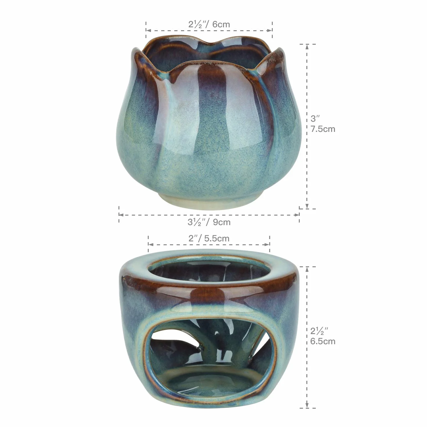 ComSaf Palnik olejków eterycznych z łyżeczką do podgrzewania, zdejmowany palnik do aromaterapii, niebieski, ceramiczny dyfuzor zapachowy, podgrzewacz do świec, podgrzewacz do domu, sypialni, dekoracja