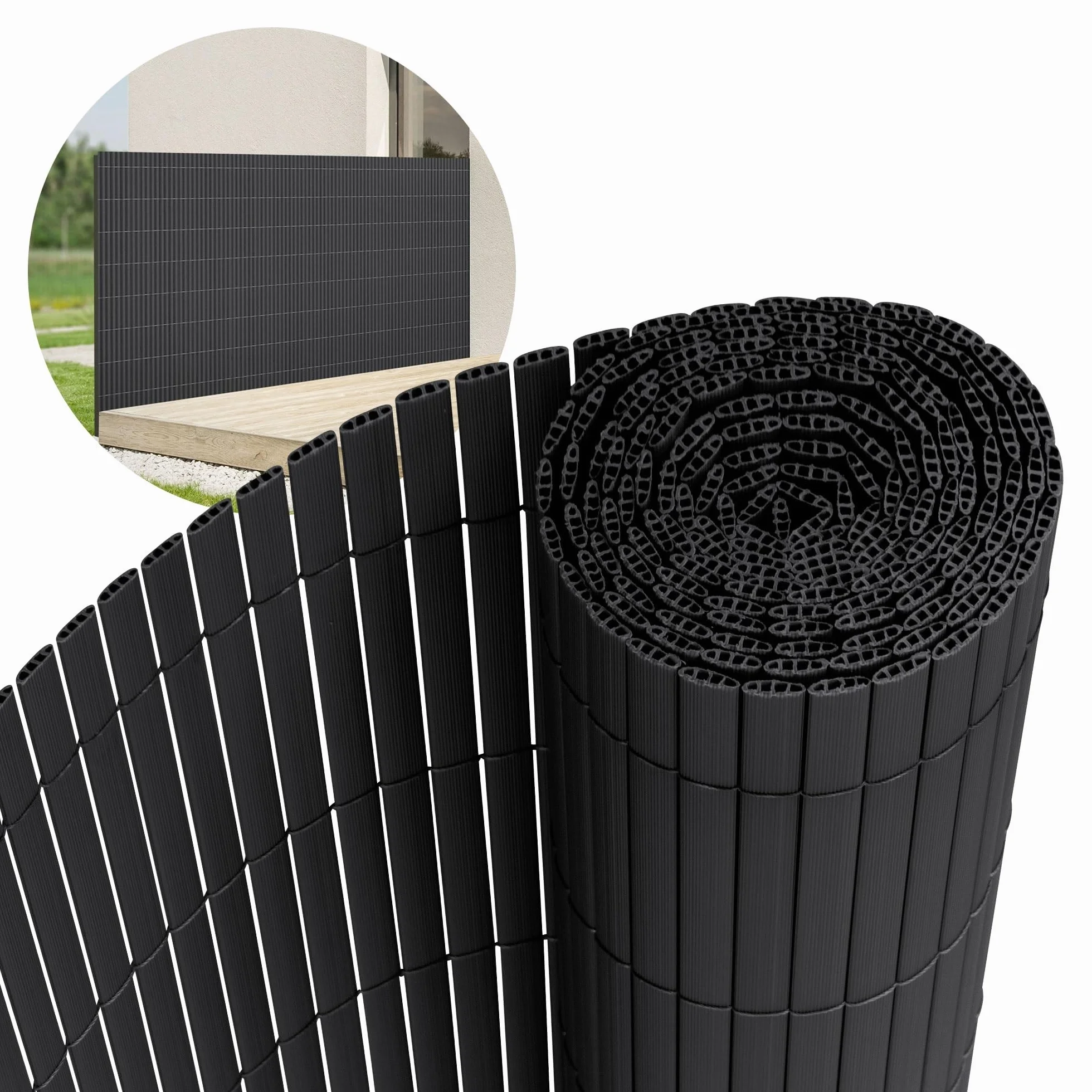 ECD Germany Mata parawanowa z PVC 100x700 cm (1x3m + 1x4m) antracyt, ogrodzenie zapewniajace prywatnosc, wzmocnienie 3-wagowe, odporne na promieniowanie UV, parawan balkonowy parawan do ogrodu tarasu