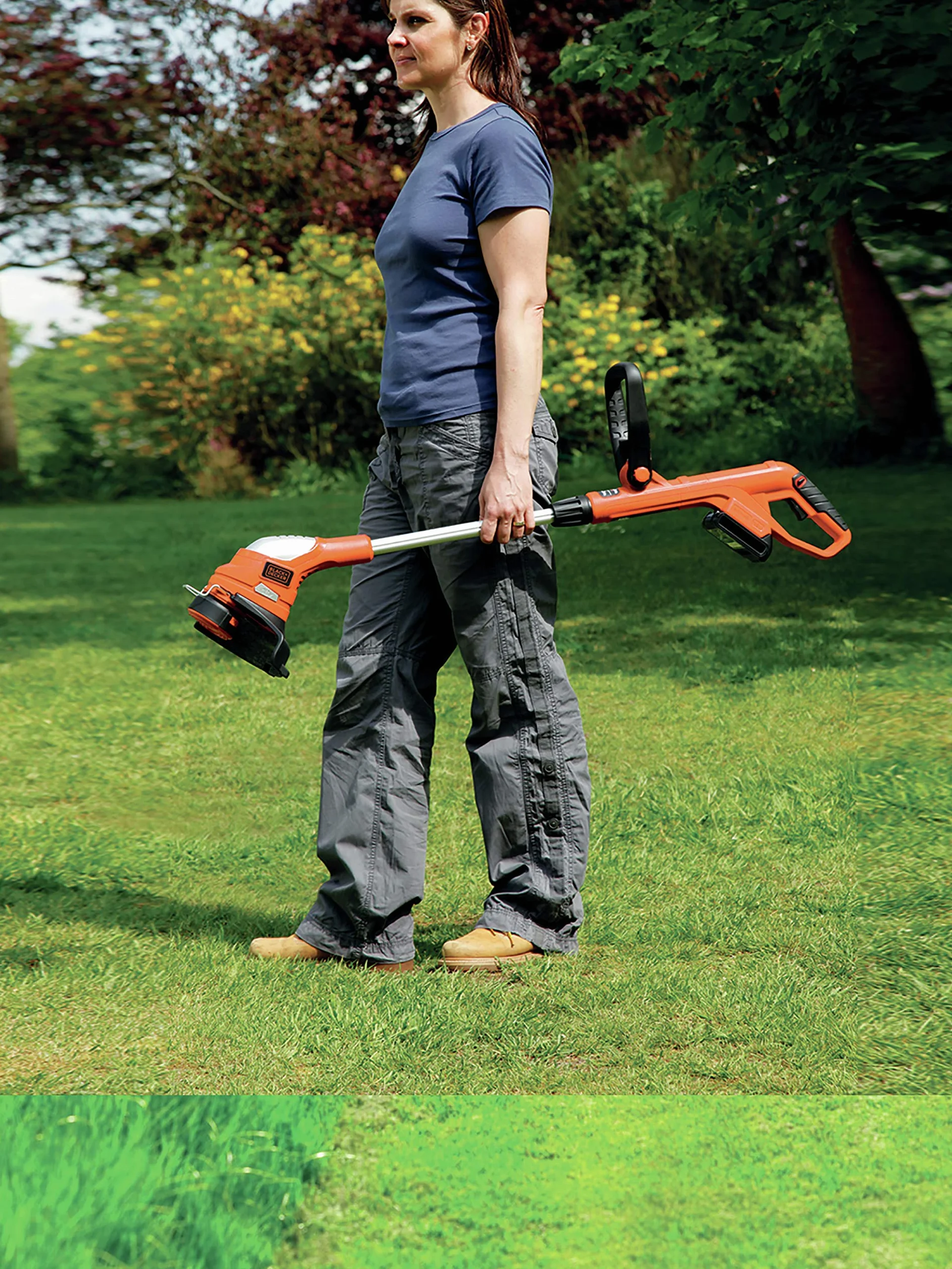 BLACK+DECKER GLC1823L20 podkaszarka do trawy z akumulatorem i ładowarką (akumulator litowo-jonowy 18 V, 2,0 Ah, szerokość cięcia 23 cm, uchwyt dwuuchwytowy, E-Drive, uchwyt teleskopowy)