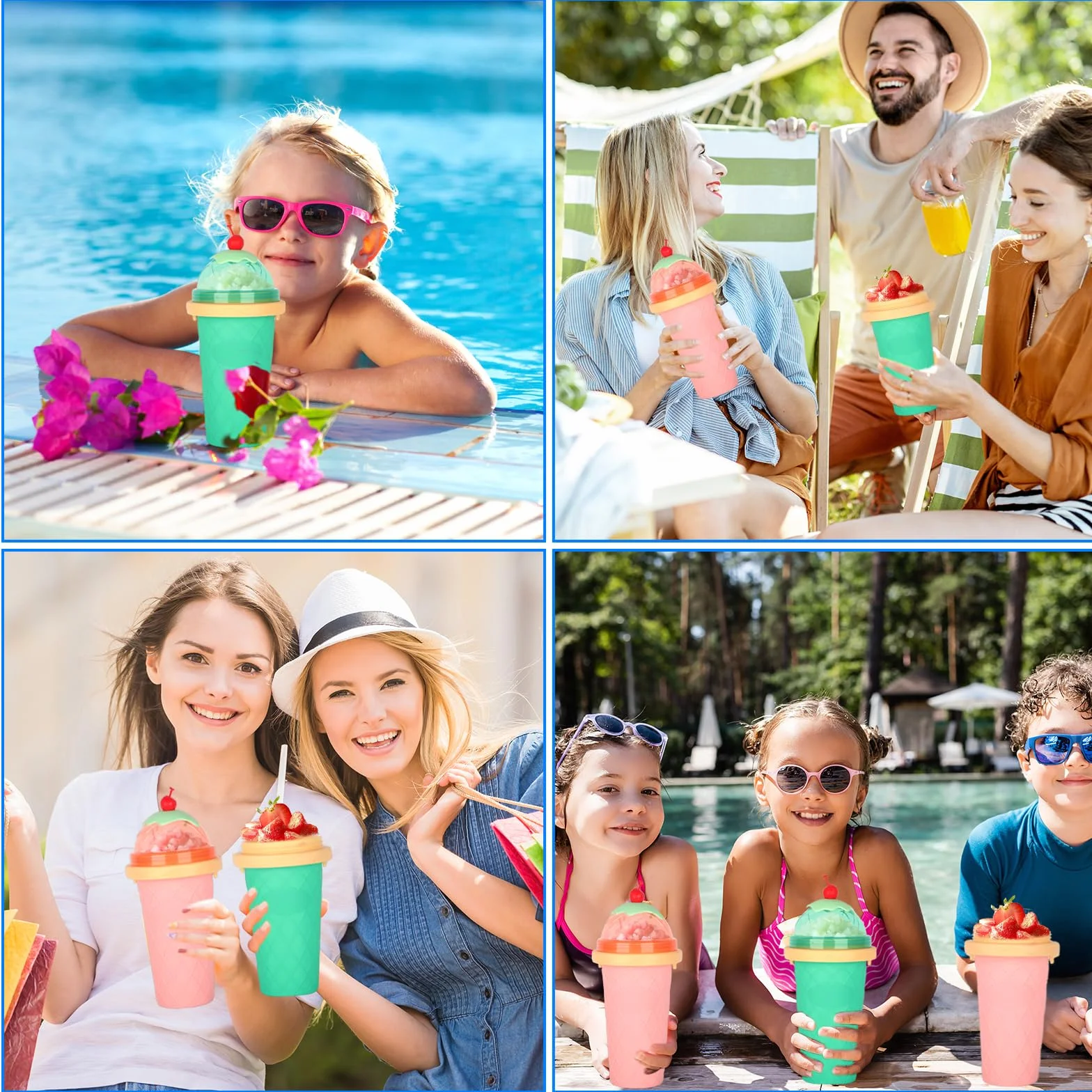 Silikonowe kubki do slushy DIY - Zestaw 2 sztuk ze słomką i łyżeczką 2 w 1