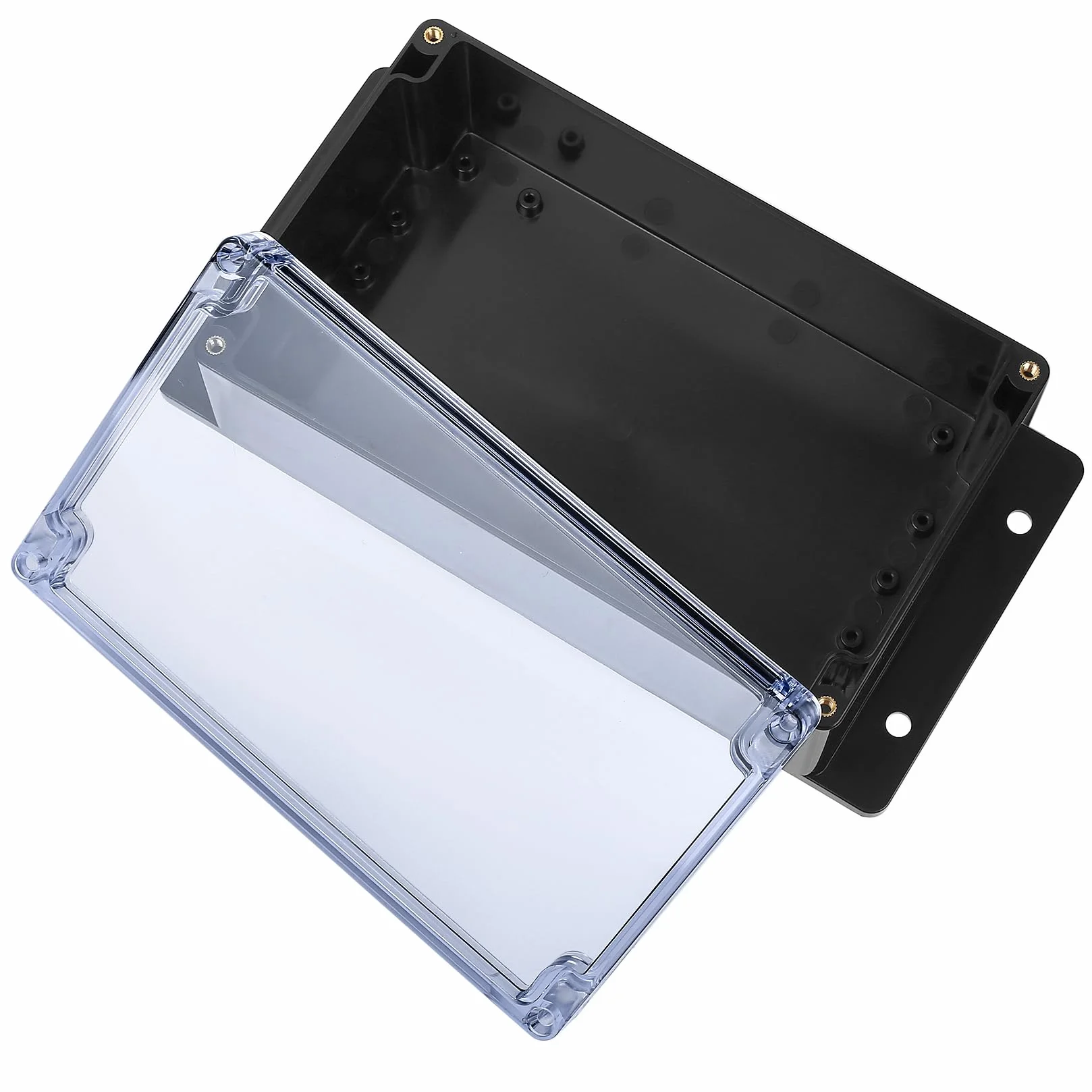 Puszka przyłączeniowa, puszki przyłączeniowe, zewnętrzna wodoodporna skrzynka elektroniczna IP65, skrzynka przyłączeniowa ze stałym uchem (czarna przezroczysta okładka z uszami, 200 x 120 x 75 mm)