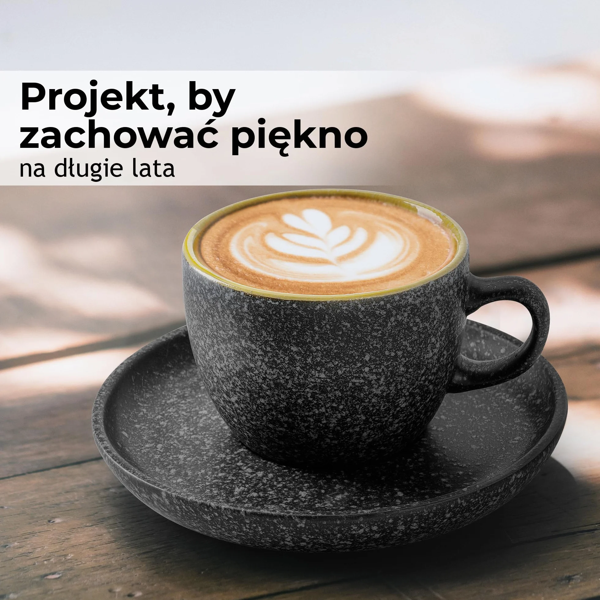 MIAMIO Ceramiczny kubek do cappuccino 190 ml zestaw 6 sztuk ze spodkami i metalowym stojakiem