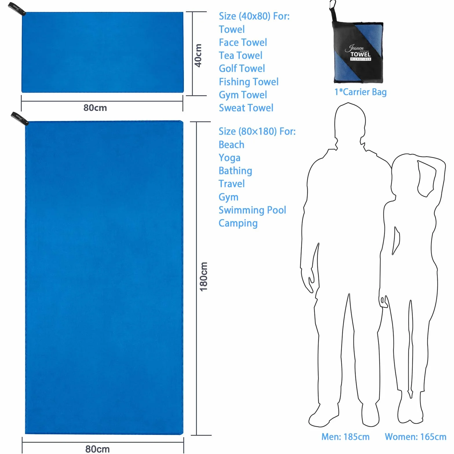 Zestaw ręczników z mikrofibry 180 x 80 cm XXL szybkoschnący podróżny sportowy outdoorowy plażowy