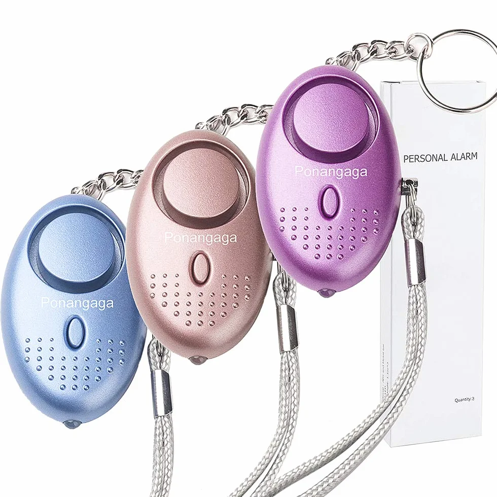 Alarm osobisty z latarką LED, 3 sztuki 140 db, przenośny alarm antynapadowy dla kobiet, dzieci, osób starszych, studentów, biegaczy (fioletowy, złoty i niebieski)