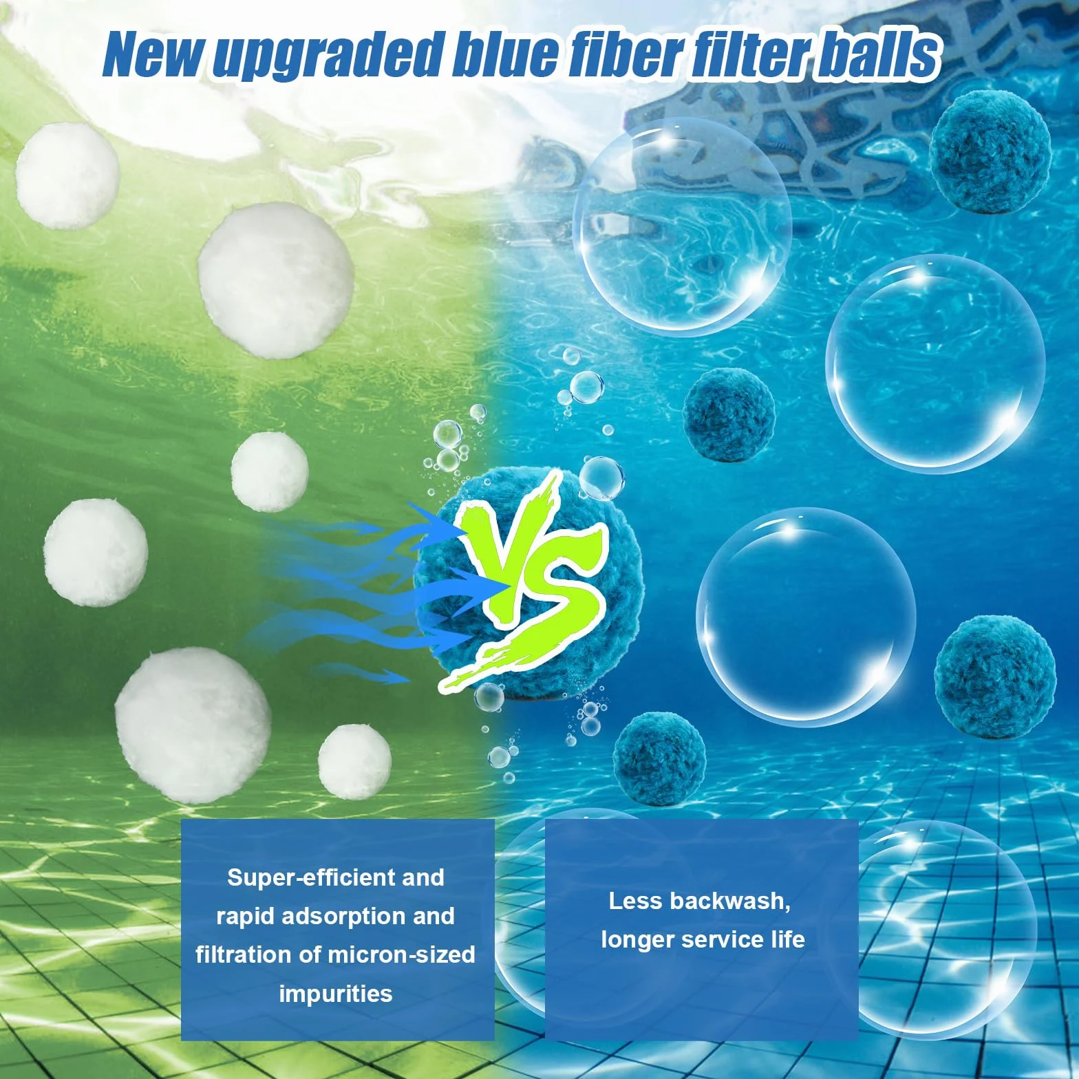 1400g Kulki do Filtra Basenowego, Niebieskie Kulki do Filtra Basenowego Kulki do Filtra Piaskowego do Basenu Systemy Filtrów Piaskowych (Równowazne 51,03kg Piasku do Filtra Basenowego)
