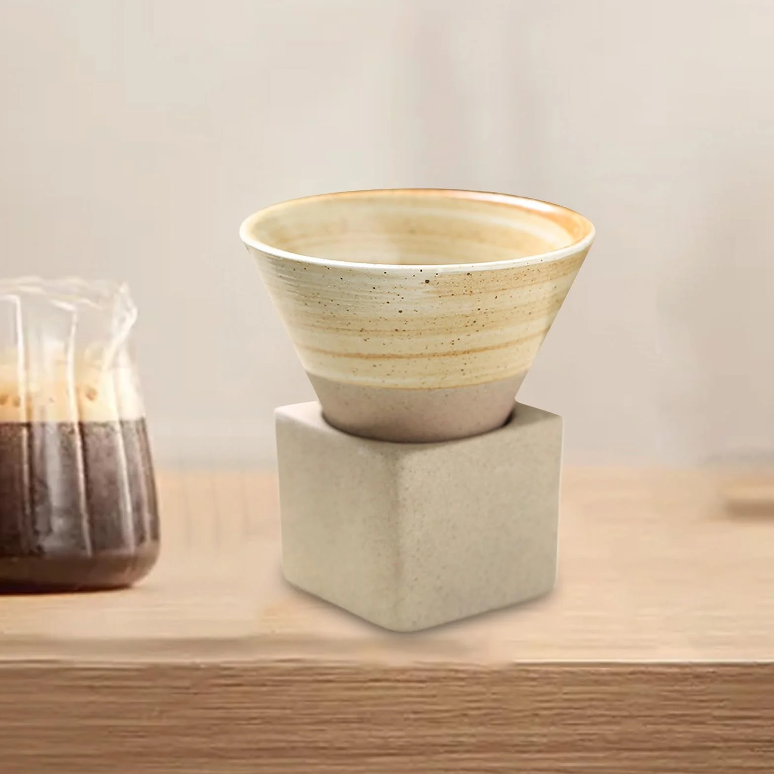 Kubek ceramiczny 100ml japoński stożkowy z lejkiem do herbaty ręcznie robiony retro