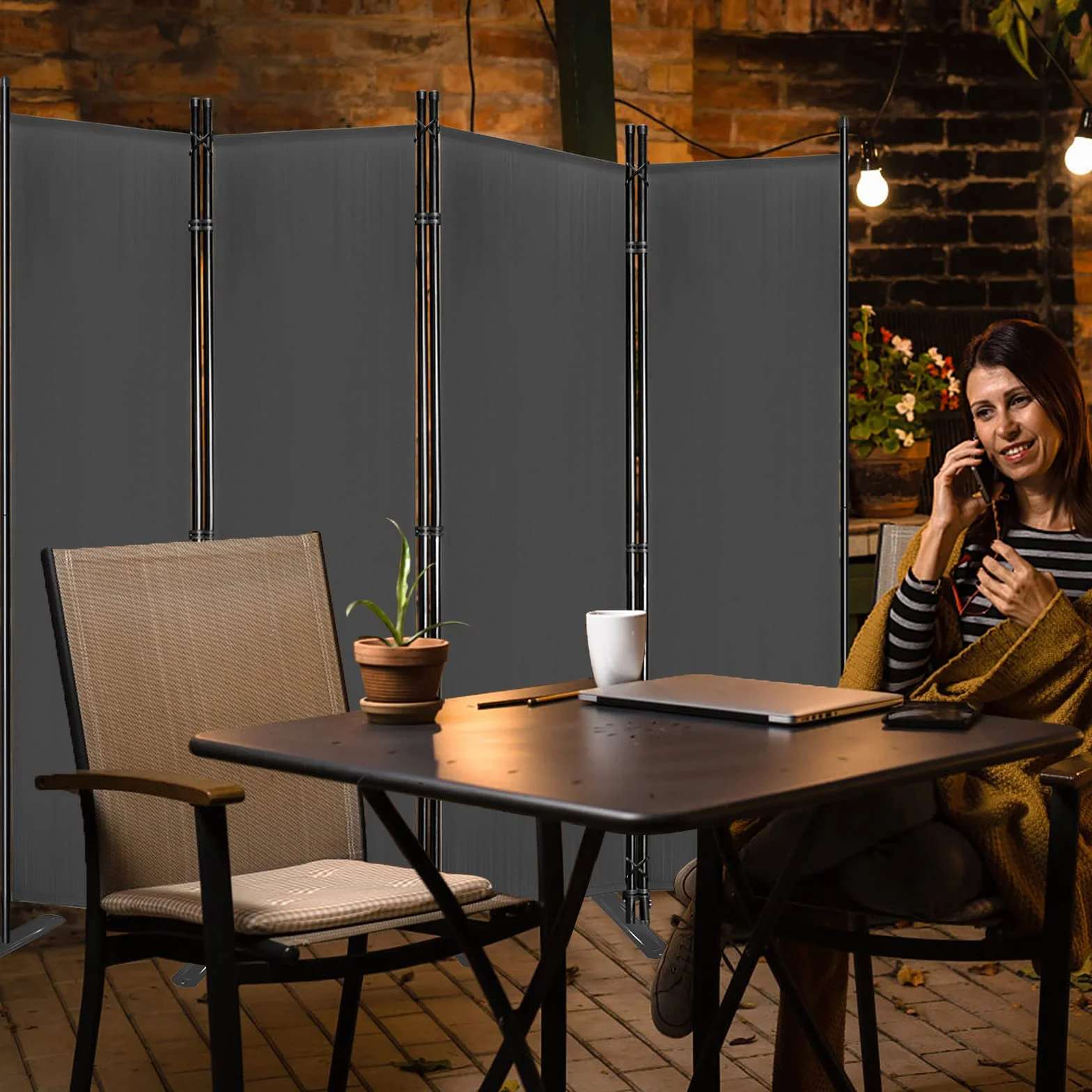 UISEBRT Paravent Paravent 225 x 180 cm Parawan z nóżkami, ochrona przed spojrzeniami, do biura, na balkon, do ogrodu, antracytowy