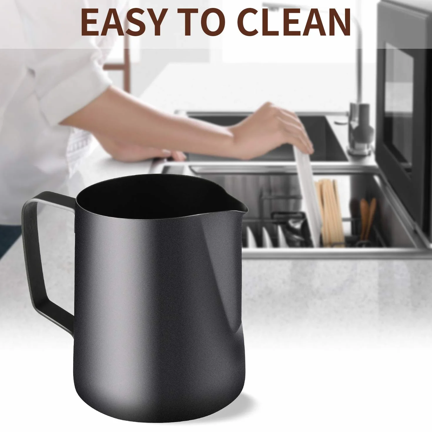 TechKen Dzbanek do Spieniania Mleka 350 ml 600 ml Latte Art Pen Czarny