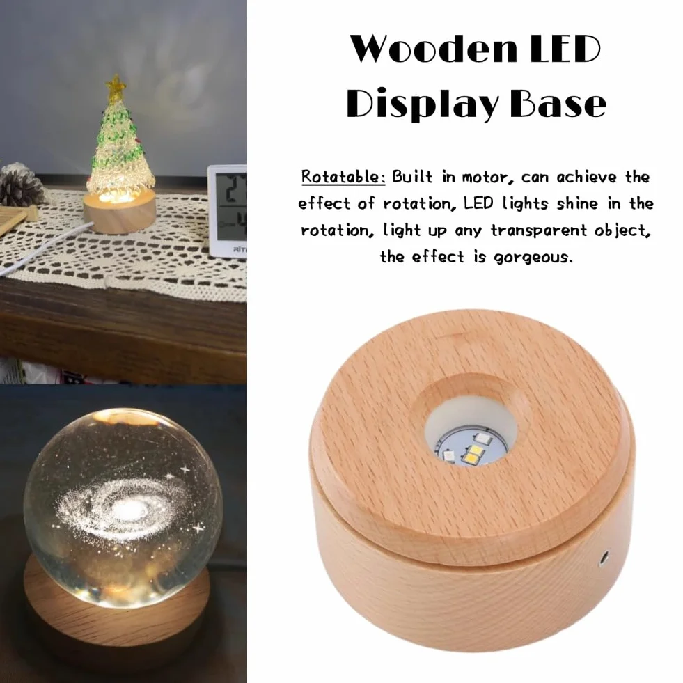 Drewniana Podstawa świetlna Led Obrotowa Wielomodowa ściemnianie Dotykowe Kolorowa Podstawa Lampy USB Kryształowa Podstawa Grafiki 3D Art Stojak Wystawowy LED