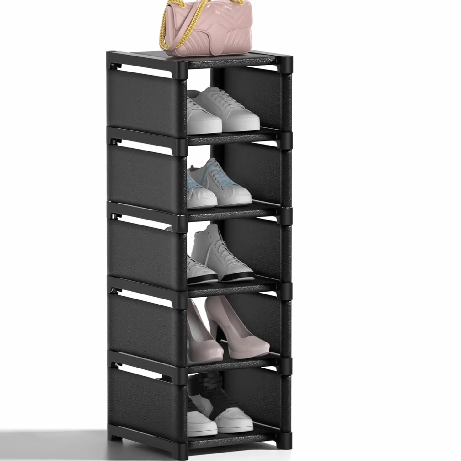 Regał na buty, 6 półek, czarny, pionowy organizer do przechowywania butów i akcesoriów