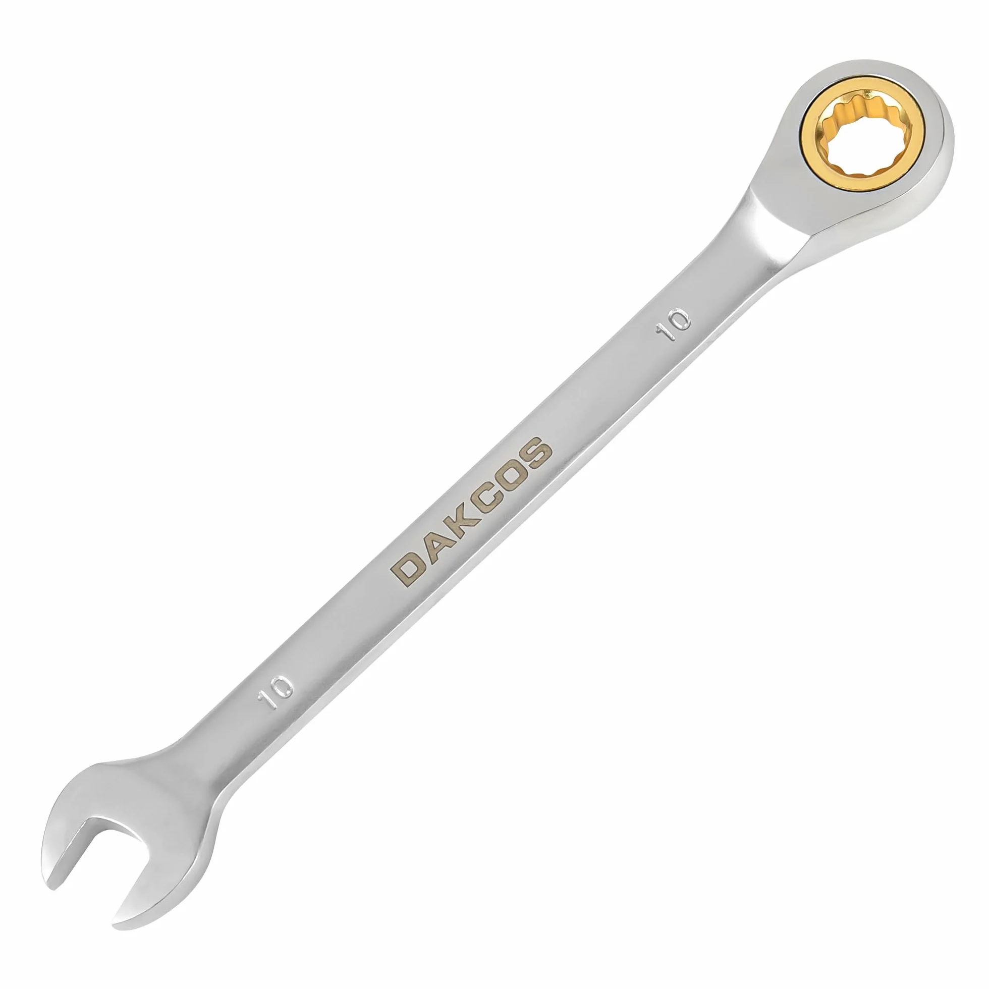 DAKCOS Klucz płaski z grzechotką 10 mm, klucz płasko-oczkowy, chromowo-wanadowa stal