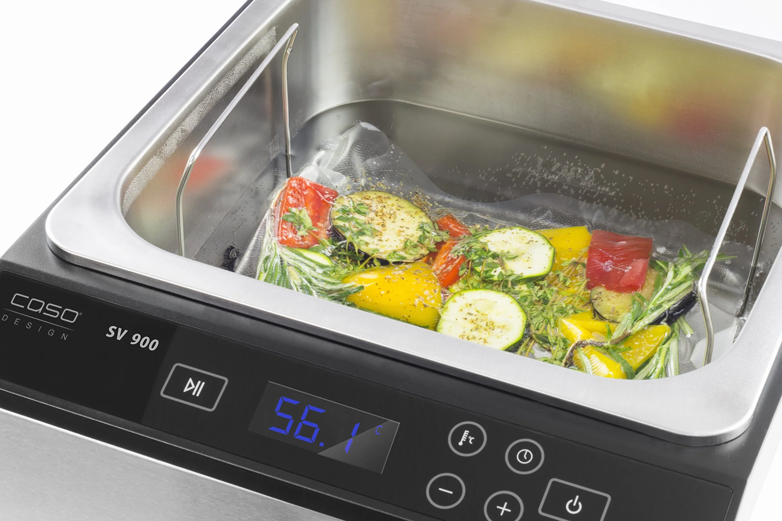 CASO SV900 Sous Vide Garer, perfekcyjne gotowanie próżniowe w kąpieli wodnej do 5 porcji, gotowanie w niskiej temperaturze od 30°C do 90°C w odstępach 0,1°C