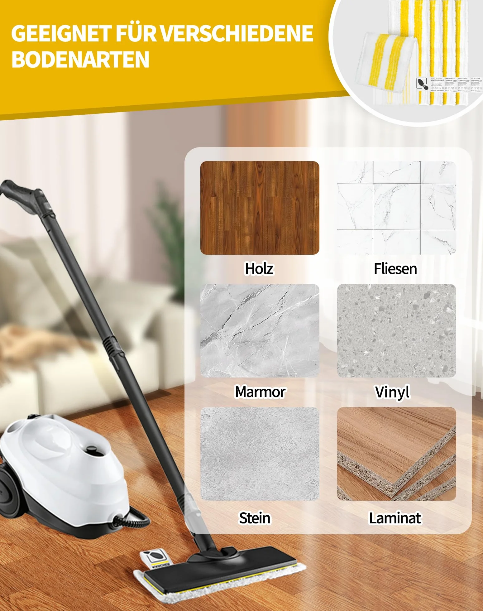 7 sztuk akcesoriów do myjki parowej Kärcher EasyFix SC2 SC3 SC4 SC5 – w zestawie 5 ściereczek podłogowych i 2 pokrowce na wycieraczki z mikrofibry do serii Kärcher EasyFix