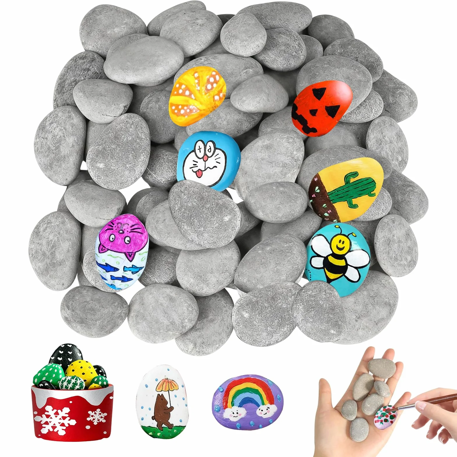 60 sztuk płaskich kamieni do malowania, 3-5 cm, kamienie do malowania, naturalne, plażowe, do majsterkowania, szkoły, malowania, doniczek, dekoracji