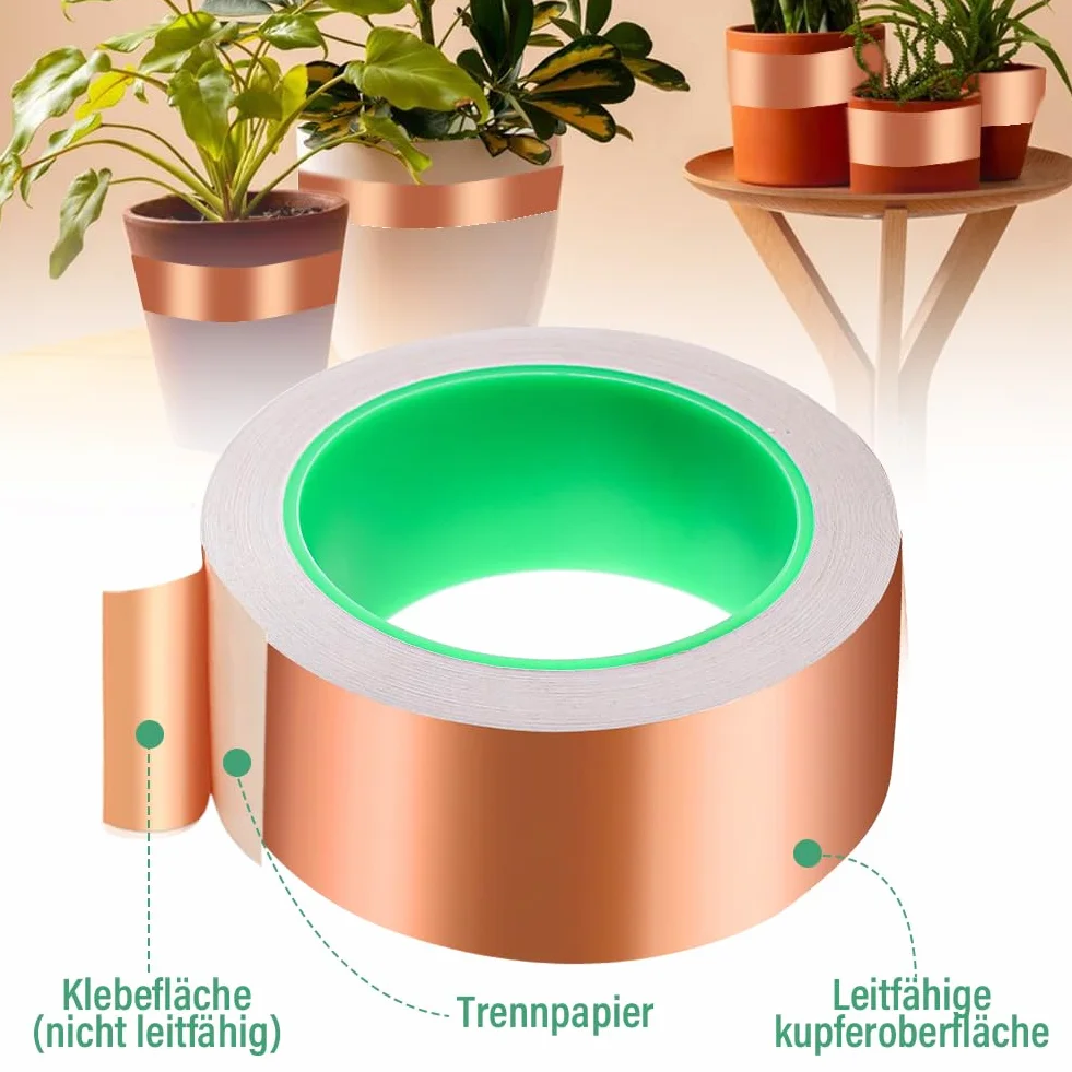 Nepfaivy ochrona przed ślimakami taśma miedziana przeciw ślimakom samoprzylepna 50mm × 20m ochrona przed ślimakami taśma miedziana podwyższone rabaty ogrody balkony do ochrony roślin (30mm)