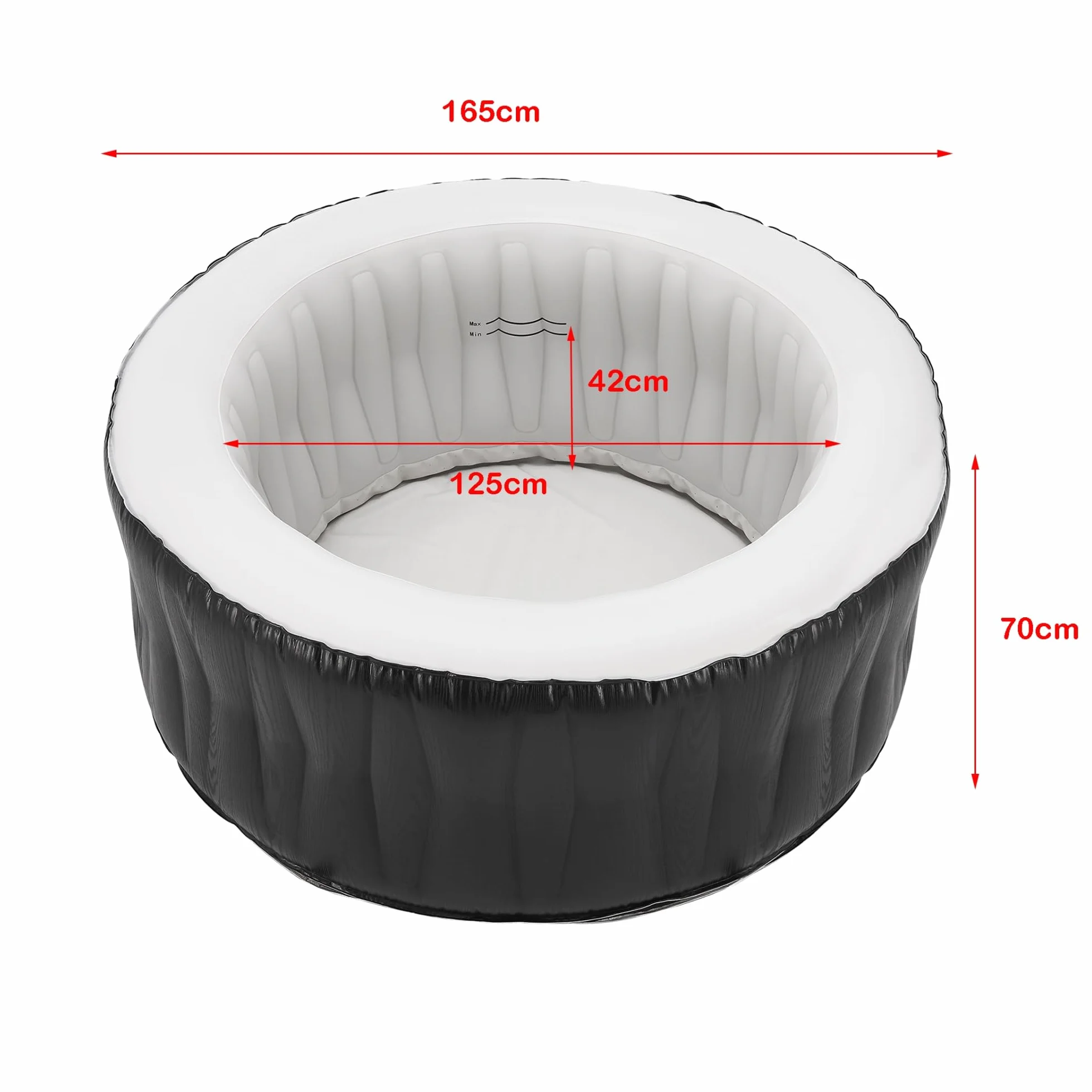 pro.tec Nadmuchiwany basen z hydromasażem Carbone dla 3 osób zewnętrzna wanna spa z masażem i 105 dyszami masującymi basen z pompą i filtrem 165 x 70 cm podgrzewany basen ogrodowy okrągły czarny