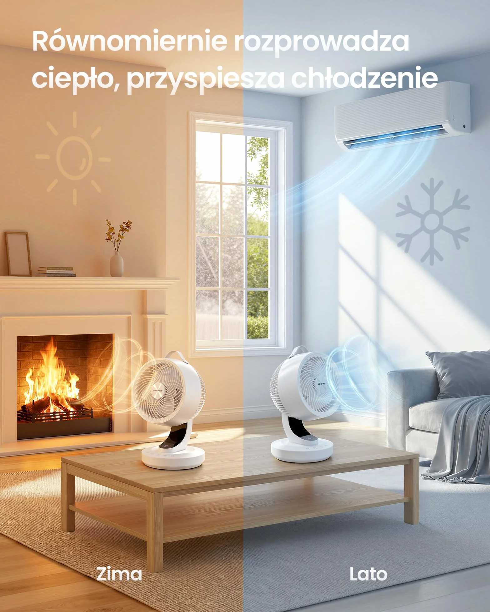 SONGMICS Cichy wentylator biurkowy 20 DB, pilot, cyrkulator powietrza, oscylacja 70°, 8 prędkości, timer 12 h, biały