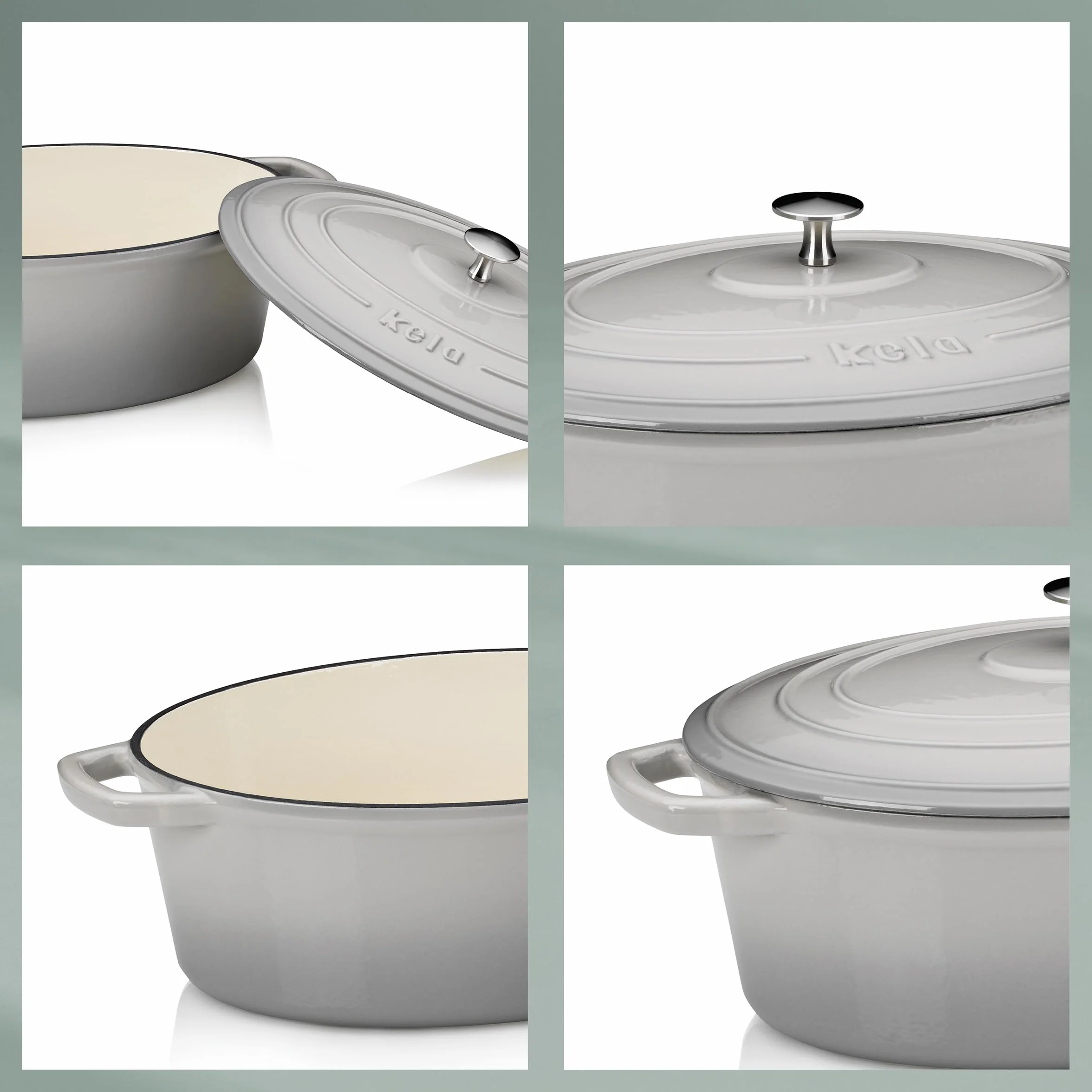 kela Garnek żeliwny owalny 9,3 litra Dutch Oven CALIDO indukcyjny z pokrywką emaliowany jasnoszary