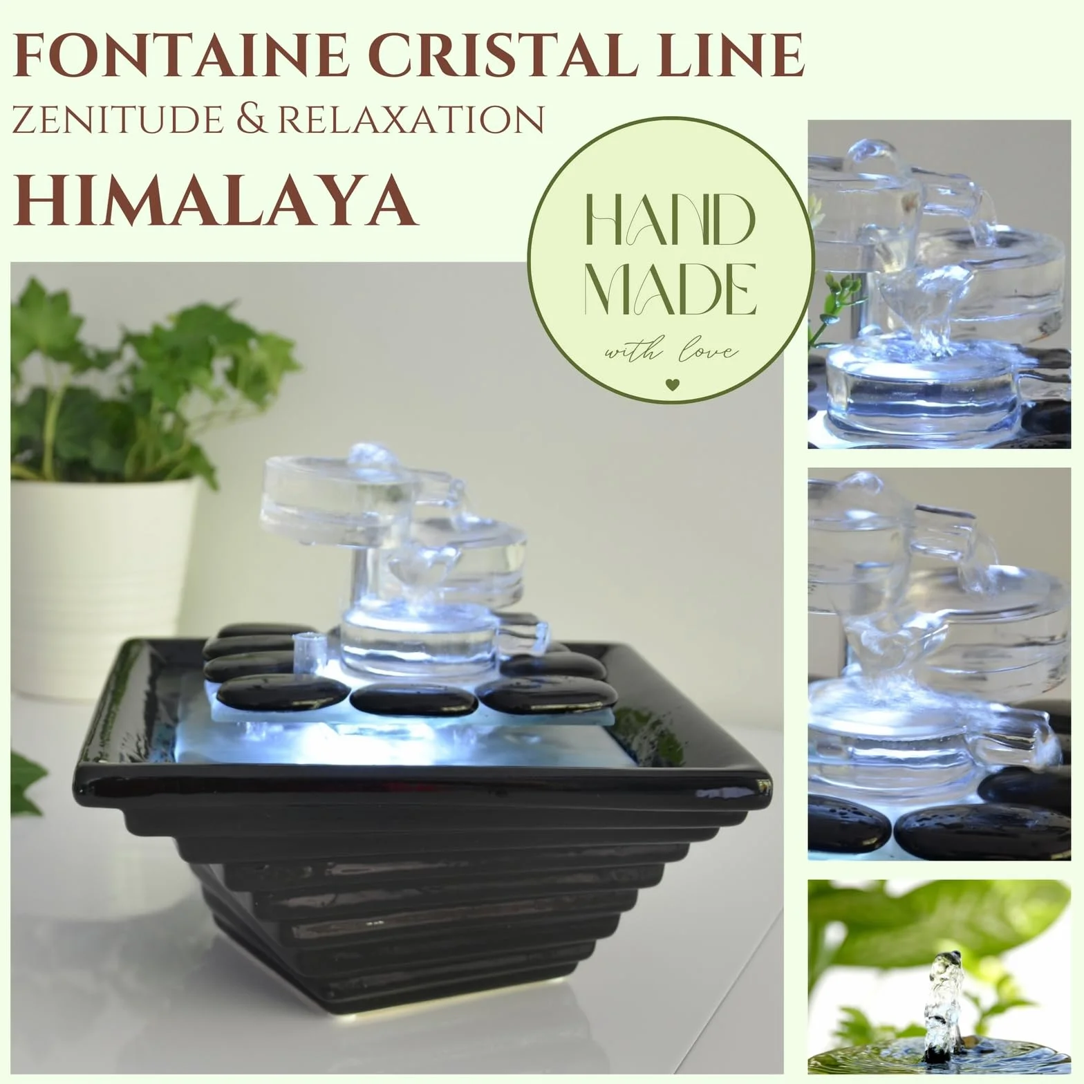 Himalaya SCFV16 Zen'Light fontanna wewnętrzna, czarna, 23 x 23 x 20 cm