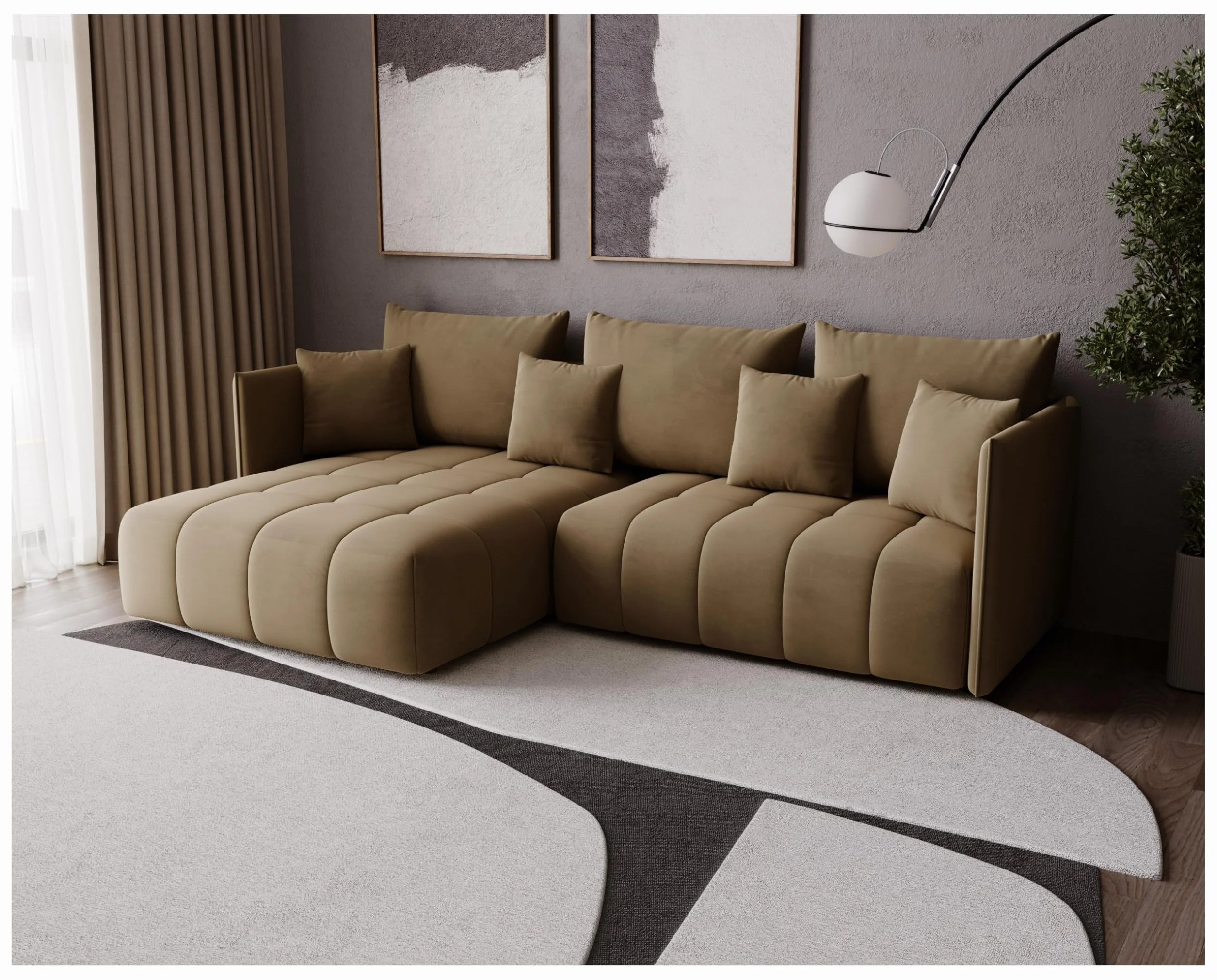 Narożnik GONA z funkcją spania 245 x 180 cm – Elegancki, trwały i wolnostojący – Automat ułatwiający rozkładanie – 246 x 188 x 93 cm – Monolith 09 (Jasnybrąz)