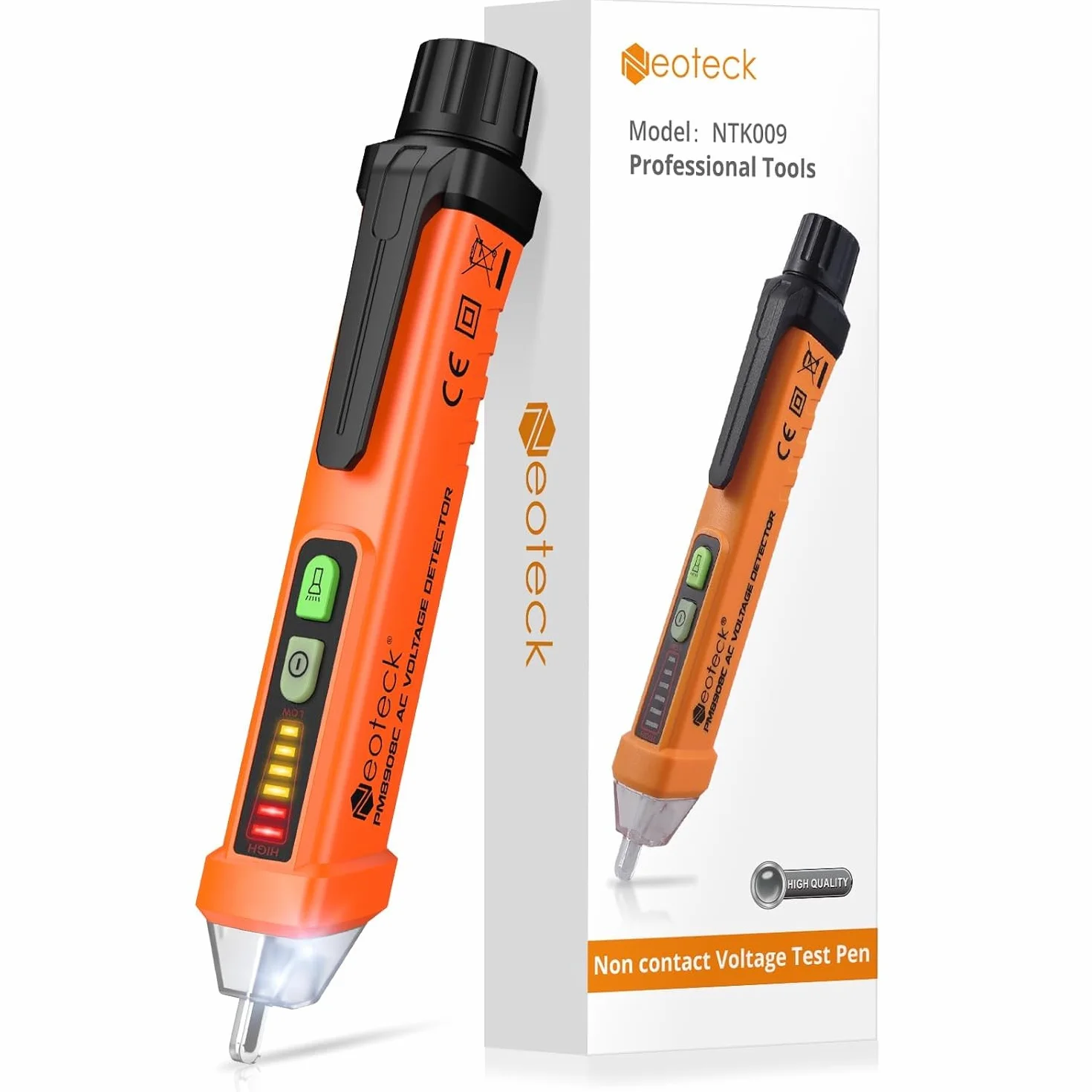 Neoteck bezdotykowy tester napięcia 12 – 1000 V AC tester napięcia długopis narzędzie z latarką LED Piepser klips kieszonkowy