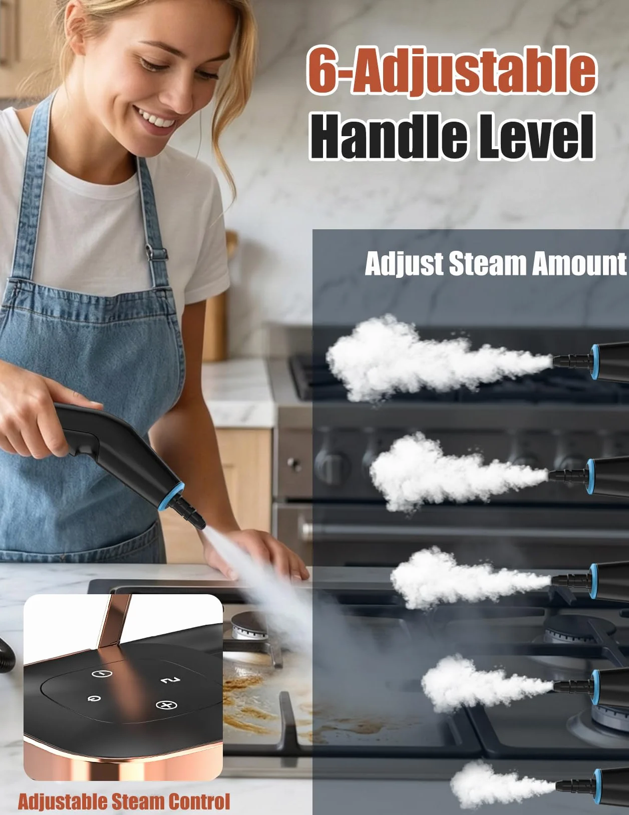 Odkurzacz Parowy, Wielofunkcyjny Ręczny Odkurzacz Parowy o Mocy 2500 W z 6 Regulowanymi Prędkościami i 8 Rodzajami Dysz, Przenośny 1250 ml, Wysokociśnieniowy