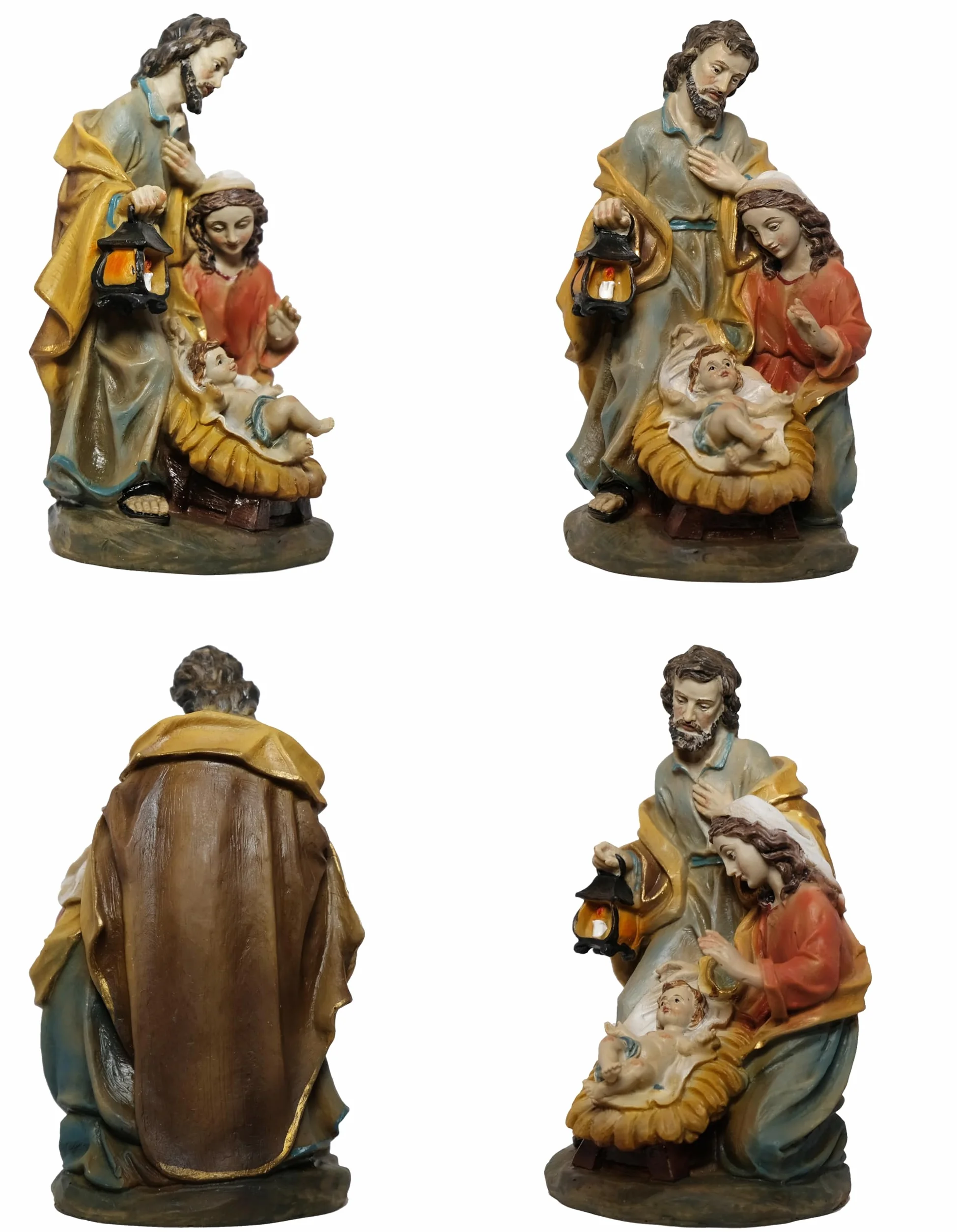 Szopka bożonarodzeniowa Święta Rodzina, styl barokowy, ręcznie malowana figurka, wysokość 14 cm, sztuczny kamień z żywicy poliestrowej, wielokolorowa szopka