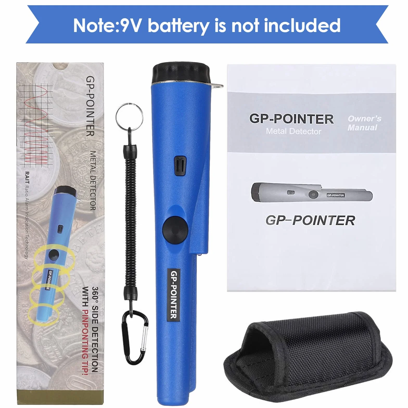 Diealles Shine® Wykrywacz metalu Pinpointer, wodoszczelny, przenośny wykrywacz metalu z wbudowanym wskaźnikiem LED, skan 360°, wykrywacz metalu do złotej monety, Hunt, biżuterii, Niebieski