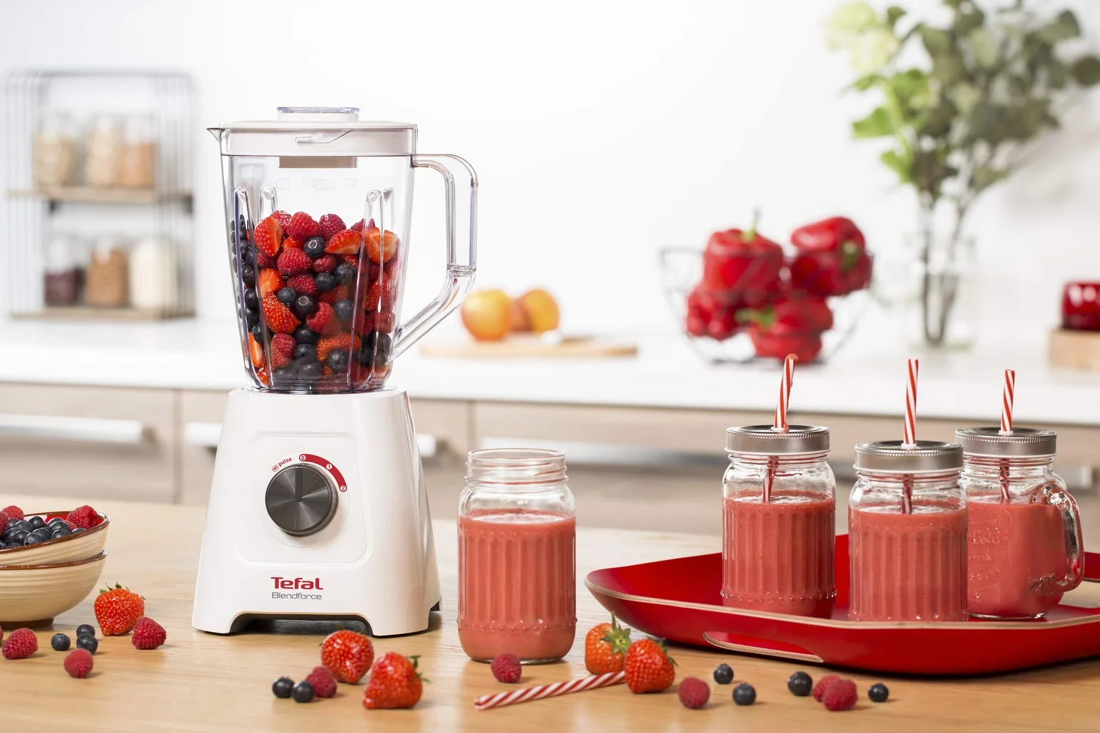 TEFAL Blendforce 2 BL420131 Blender kielichowy stojący, Biały o mocy 600 W, 2 prędkości blendowania, Funkcja kruszenia lodu