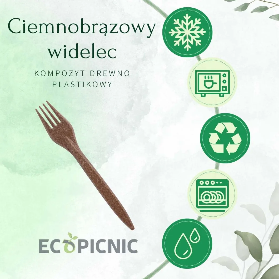Jednorazowe Widełki WPC Ciemnobrązowe 100 sztuk Biodegradowalne