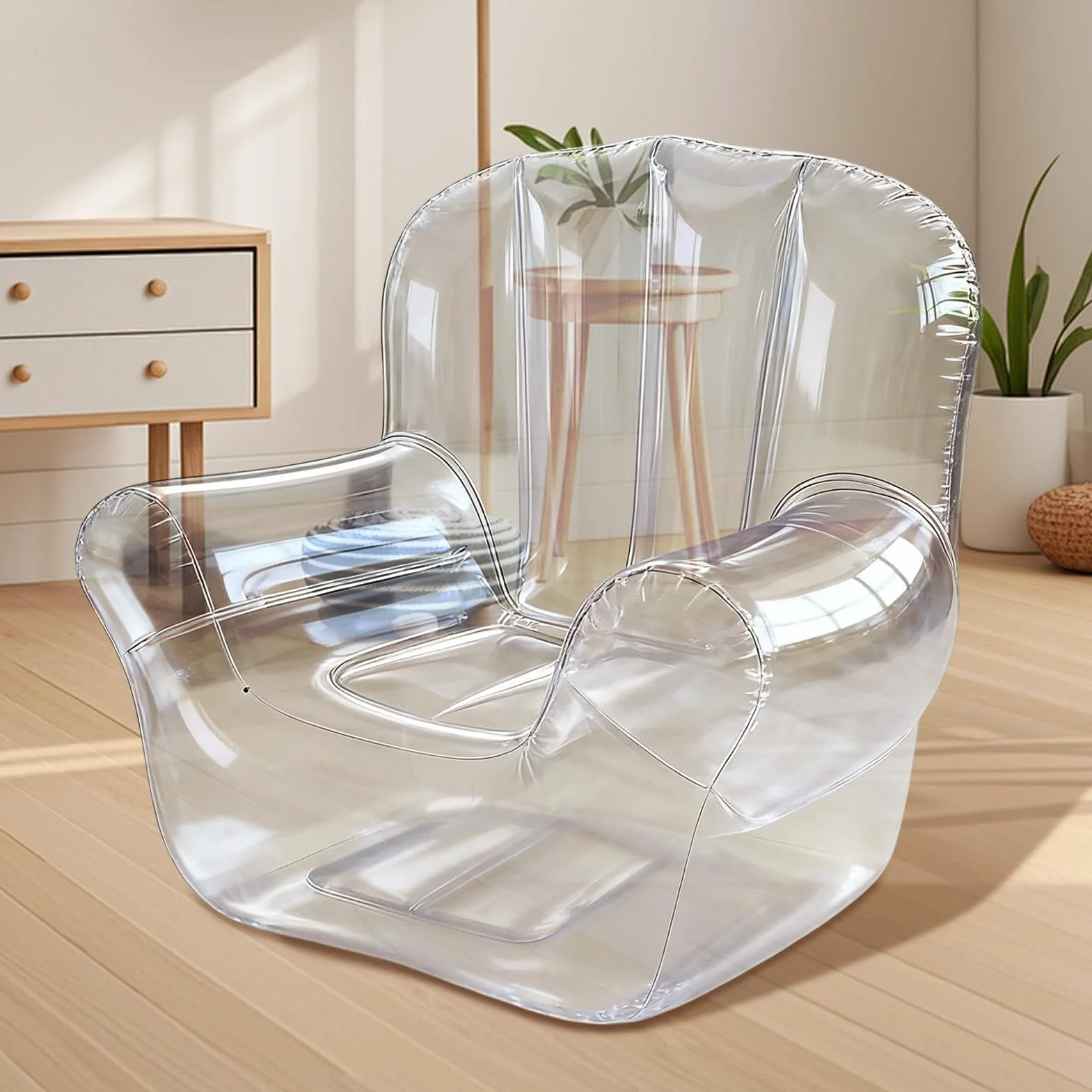 Nadmuchiwany fotel dmuchany, nadmuchiwana sofa na zewnątrz, ergonomiczna, przezroczysta, , meble do sypialni, podróży, przy basenie, balkon, na zewnątrz, trawnik, do wewnątrz