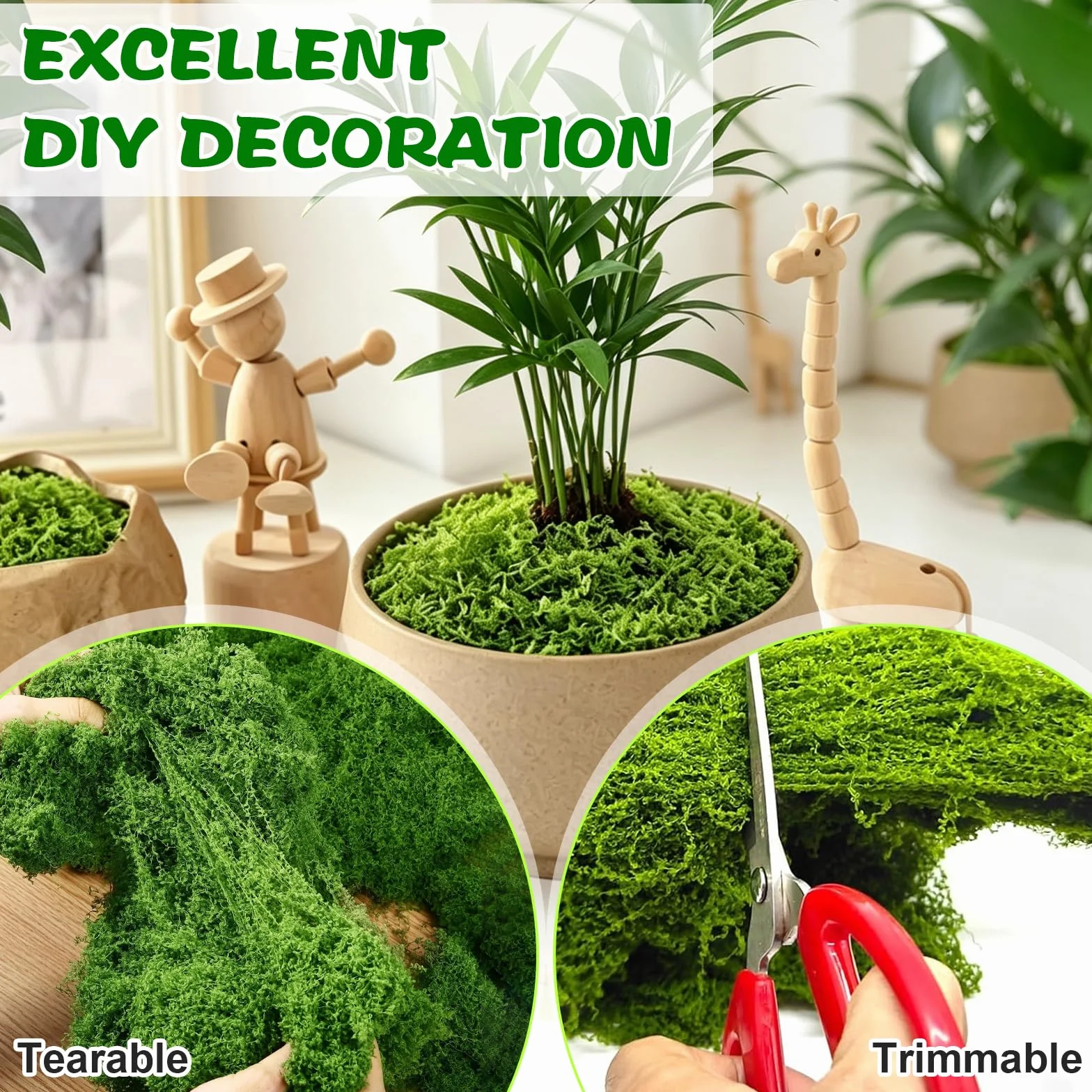 100 g sztuczne piżmo stabilizowane piżmo do dekoracji, sztuczny mucha i wielokrotnego użytku, sztuczne piżmo do terrarium, akwarium, Boże Narodzenie, Wielkanoc, ściany (50 gjasnozielona+50 g