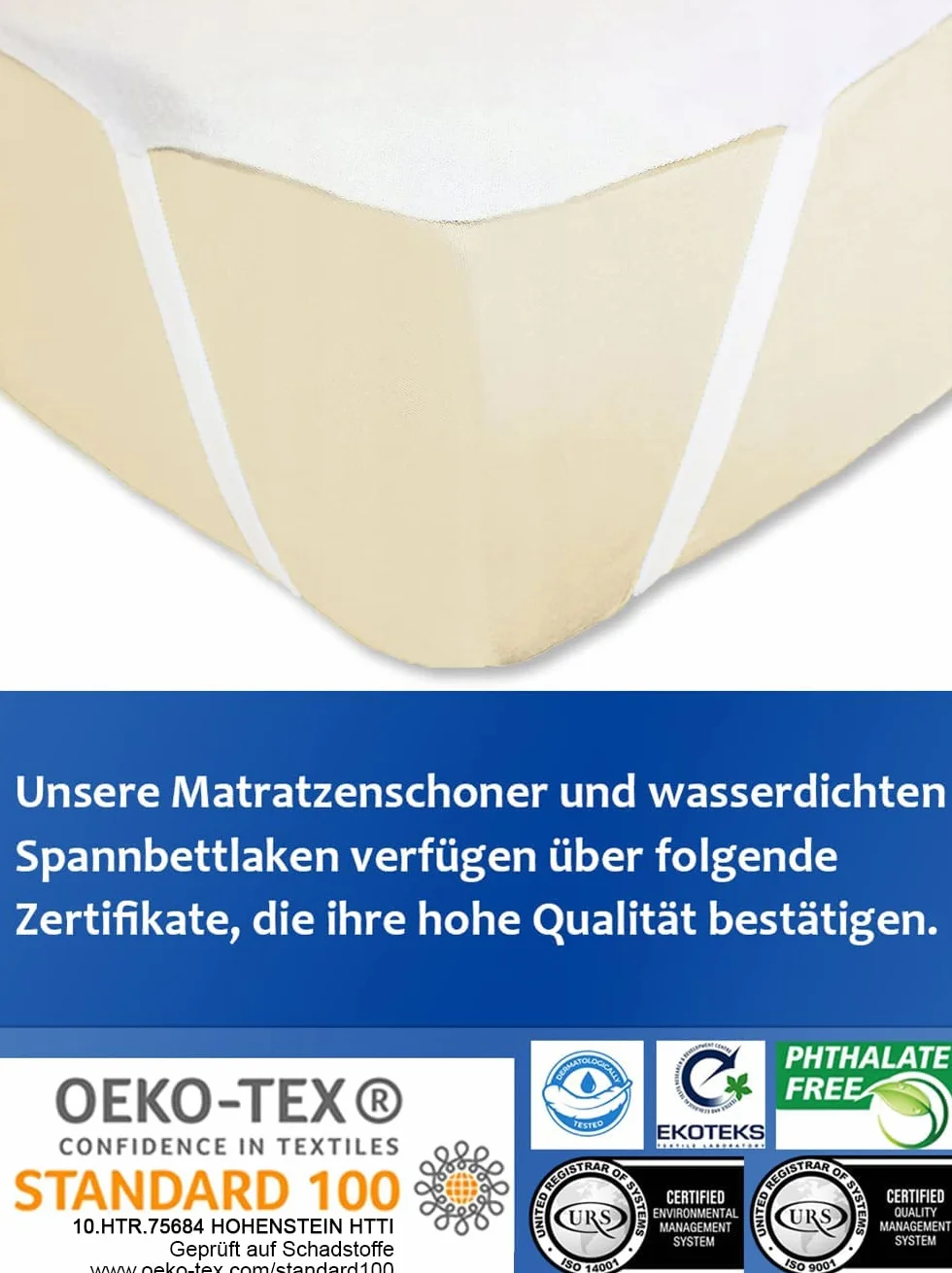 Ochraniacz na materac 90 x 200 cm, wodoszczelny | z 4 narożnymi gumkami | Nakładka na materac 90/200 | Ochrona materaca | Podkładka przeciwko roztoczom | Higieniczna powłoka na materac z polietylenu (PE)