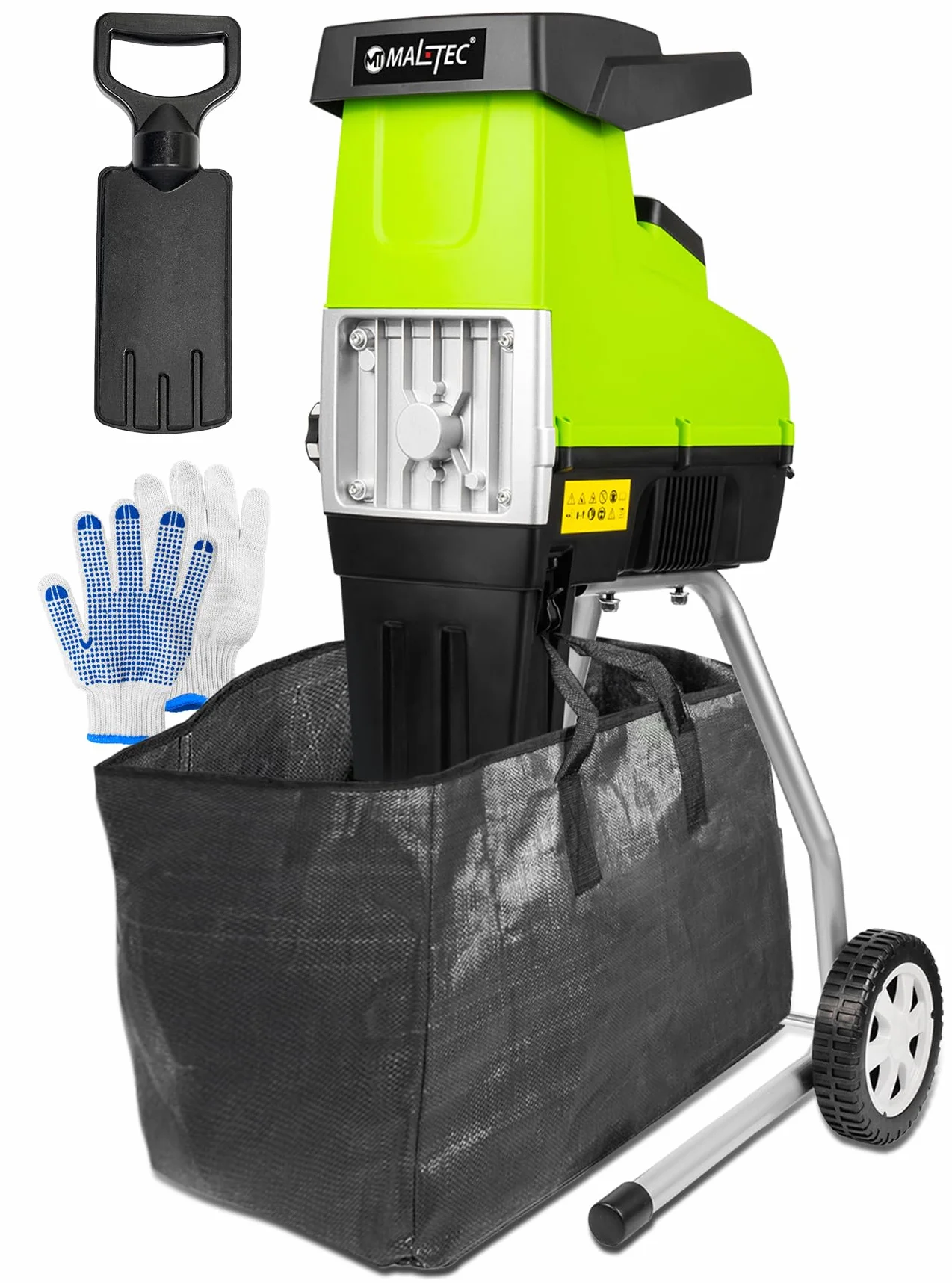 MalTec Rozdrabniacz ogrodowy elektryczny 3500 W, rozdrabniacz do drewna, worek na odpady 60 l, grubość cięcia do 44 mm