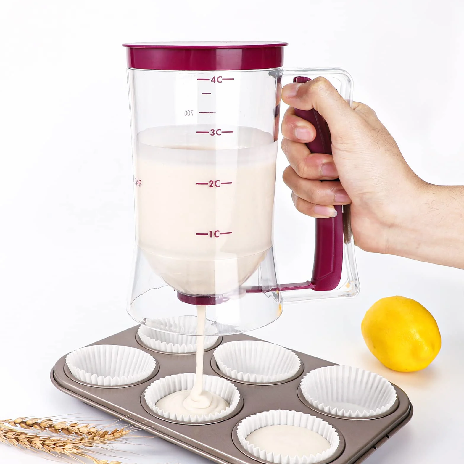 Webake Dozownik do ciasta 900 ml ręczny separator babeczek z etykietą pomiarową