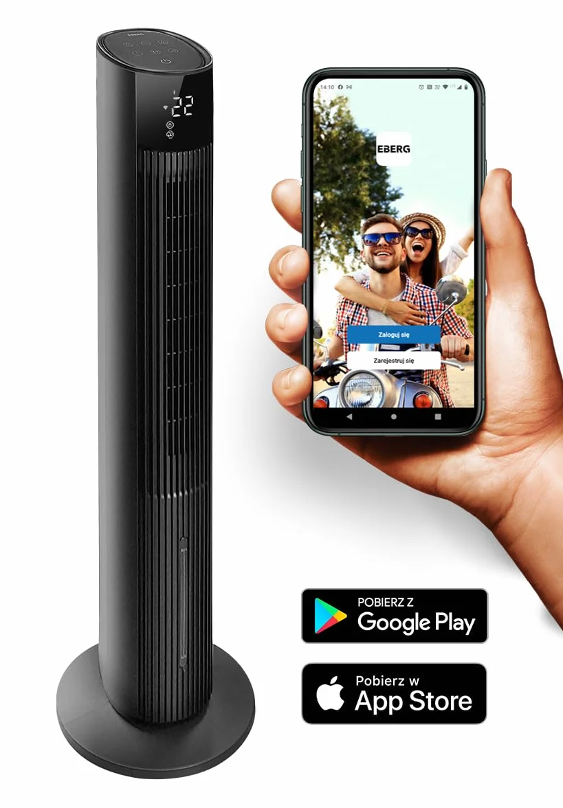EBERG NEXO klimator wodny 6w1, klimatyzer przenośny WiFi, wentylator kolumnowy z jonizacją, nawilżacz powietrza, chłodzenie ewaporacyjne, antracytowy