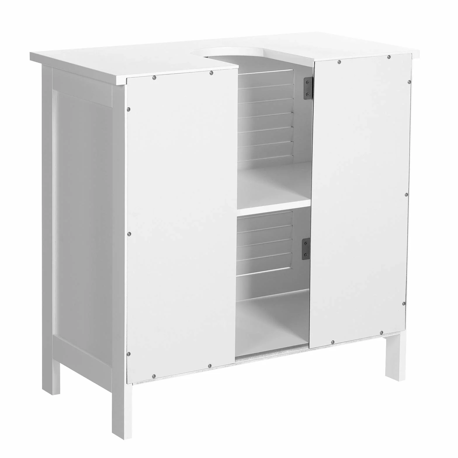 VASAGLE BBC05WT Szafka łazienkowa pod umywalkę, szafka podłogowa z podwójnymi drzwiami, 60 x 30 x 60 cm, szafka z 2 drzwiami żaluzjowymi, regulowana półka, uchwyty, skandynawski styl skandynawski