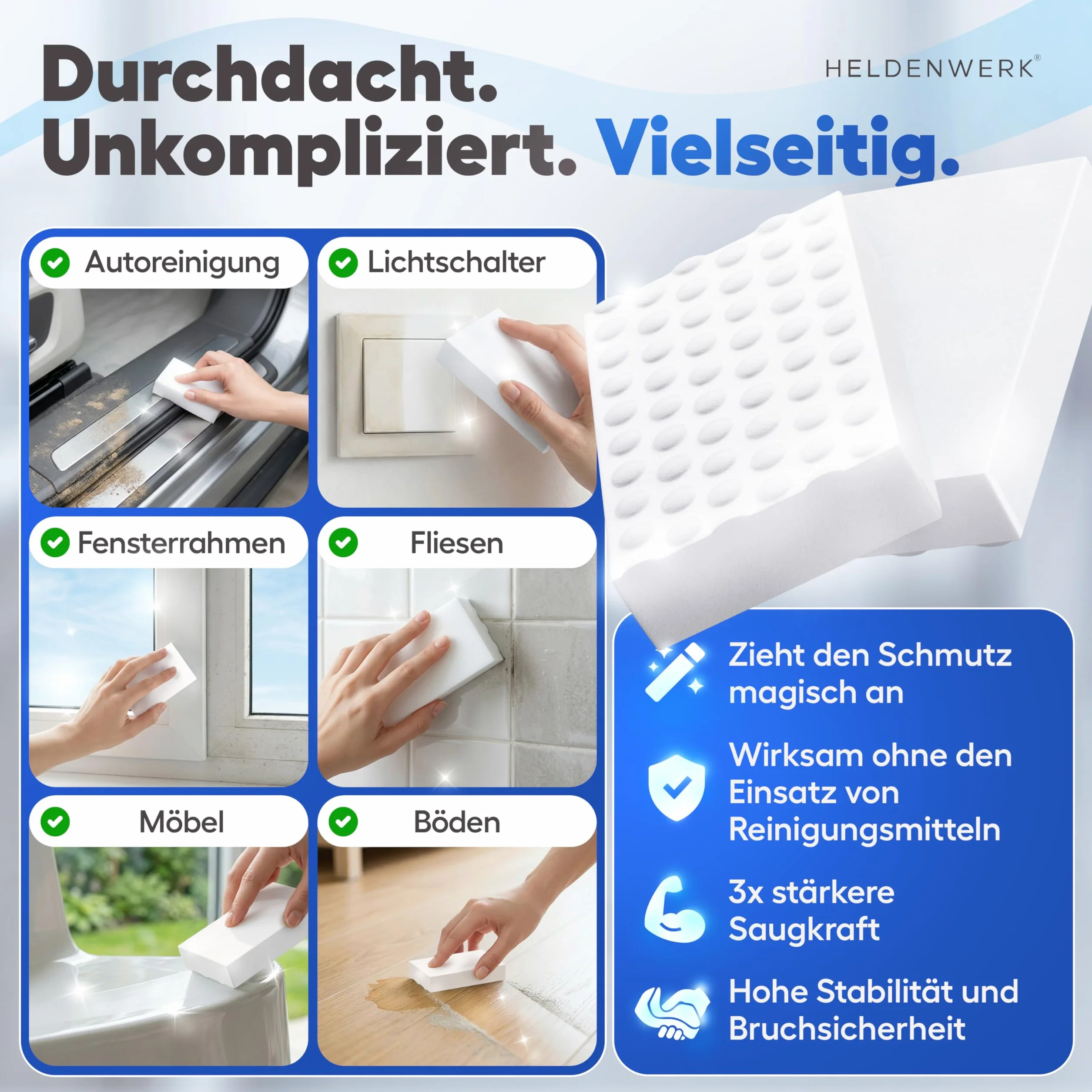 HELDENWERK® Magic Eraser Gąbka do ścierania brudu 18+2 sztuk bardzo trwała