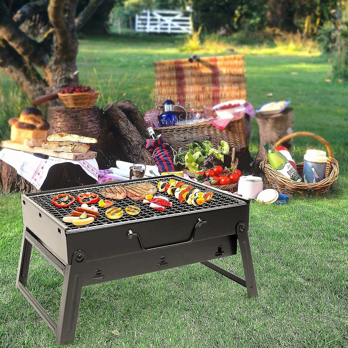 EliteHoff Grill Węglowy, Przenośny Grill Turystyczny ze Stali Nierdzewnej na Węgiel Drzewny - Składany Grill Kempingowy (Mały, 35 x 27 x 20 cm)