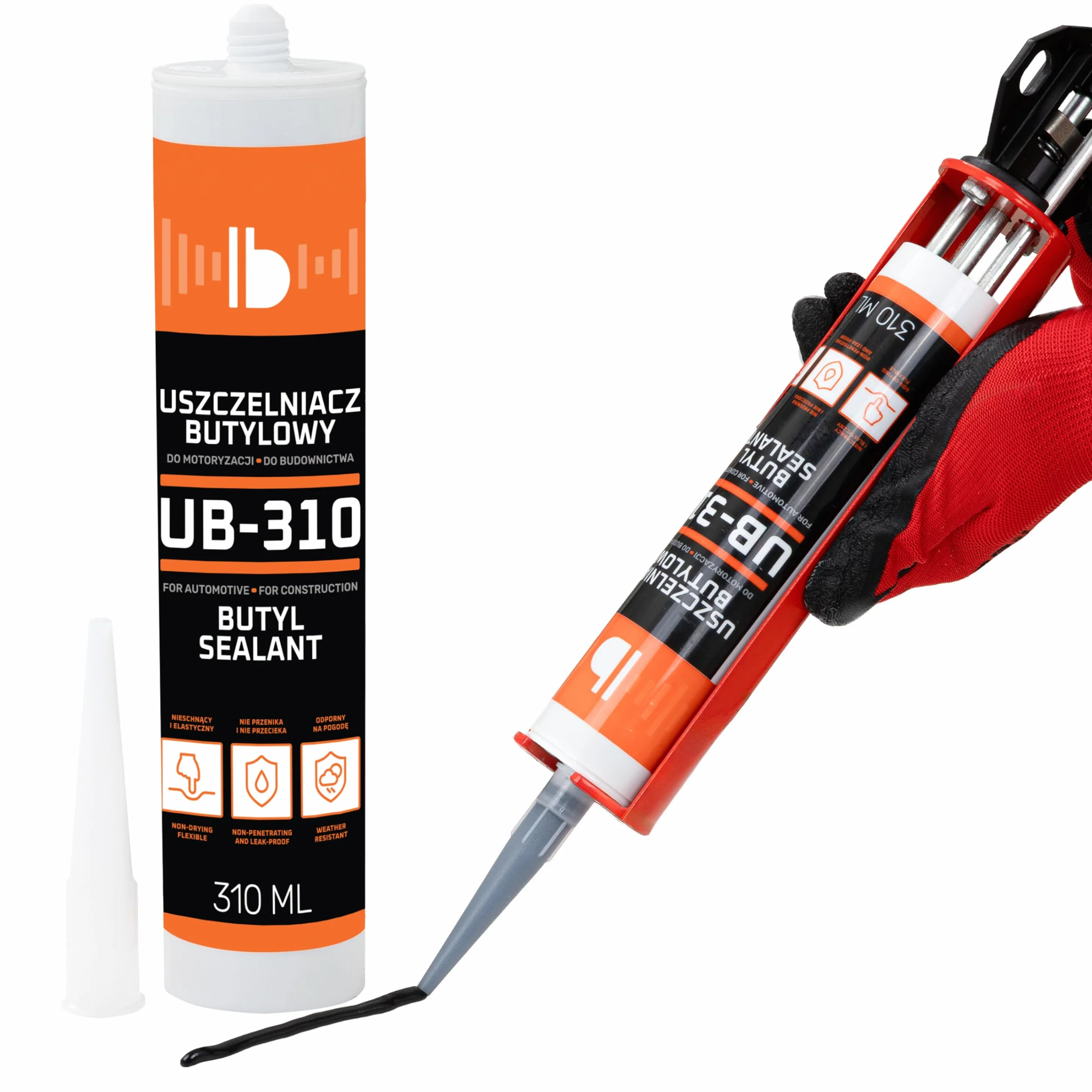 UB-310 Uszczelniacz Butylowy 310 ml Czarny – Trwale Plastyczna Masa Uszczelniająca do Kampera, Samochodu, Przyczep, Lamp i Blach – Łatwy Demontaż