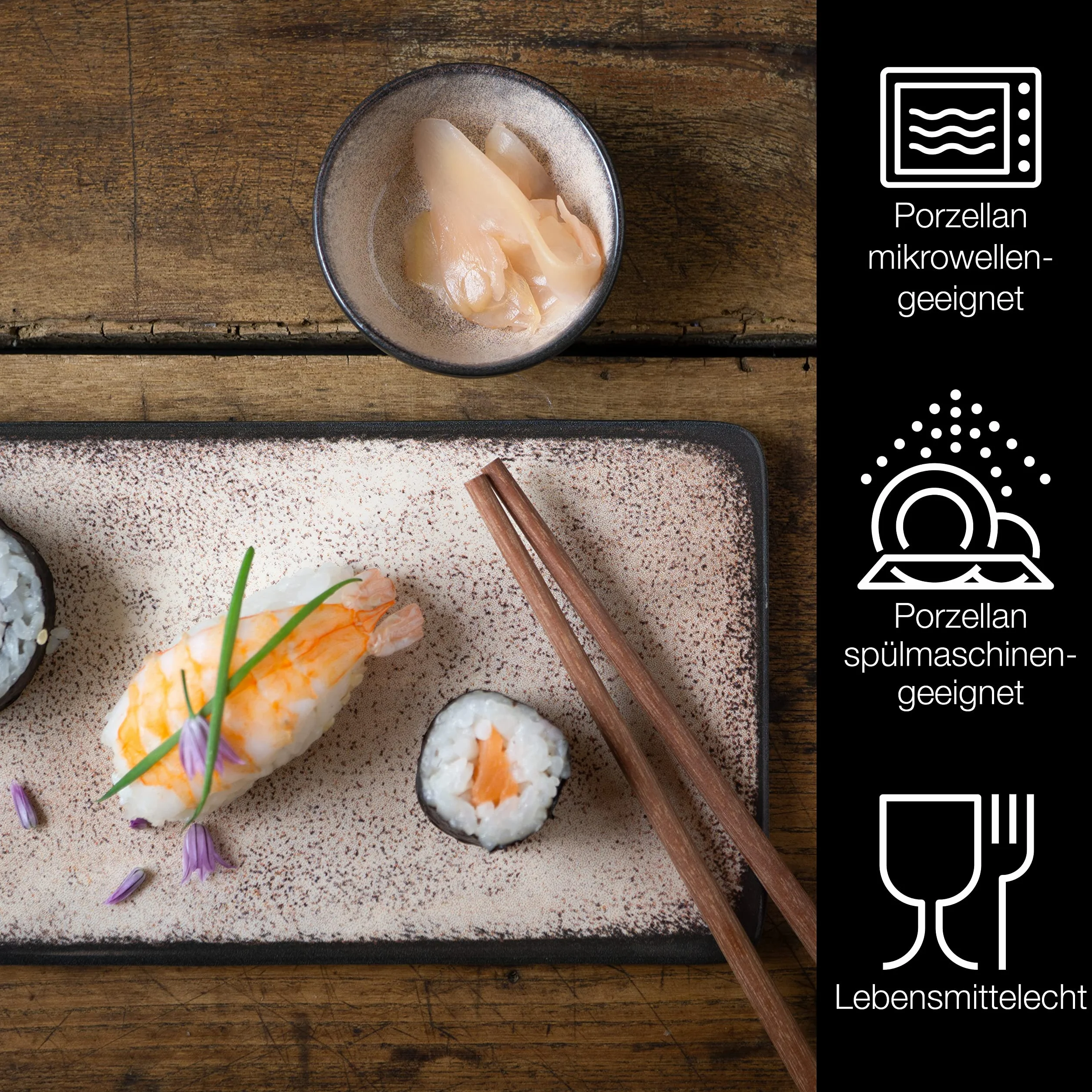 Moritz & Moritz VIDA zestaw naczyń do sushi dla 2 osób, zestaw 10 sztuk, zestaw do sushi z 2 talerzami do sushi, miseczkami na sosami i pałeczkami