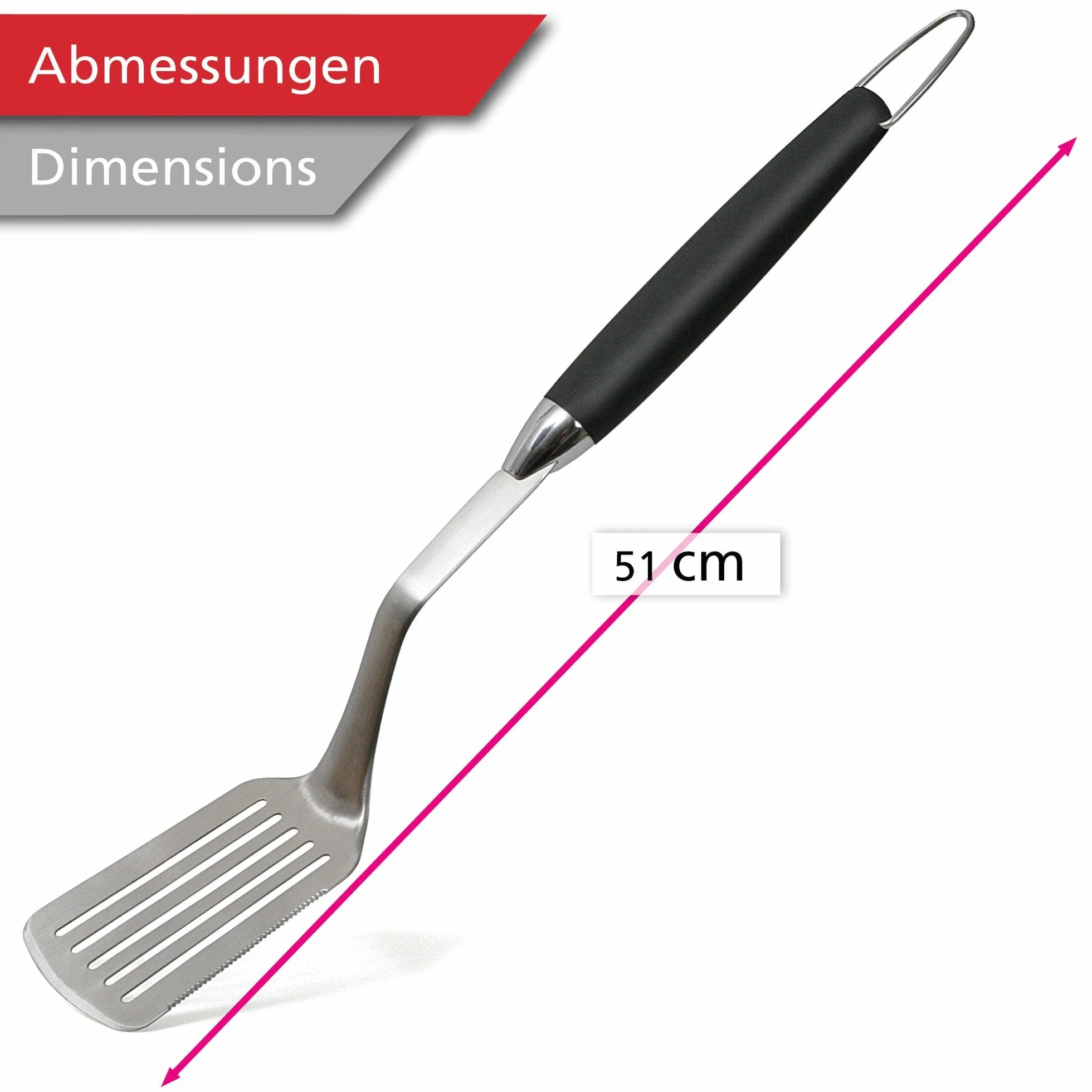 wenco Łopatka do grilla ze zintegrowanym ostrzem, 51 cm, stal nierdzewna/tworzywo sztuczne, odporna na wysokie temperatury, ergonomiczny uchwyt, łopatka do patelni z zawieszeniem i wgłębieniami