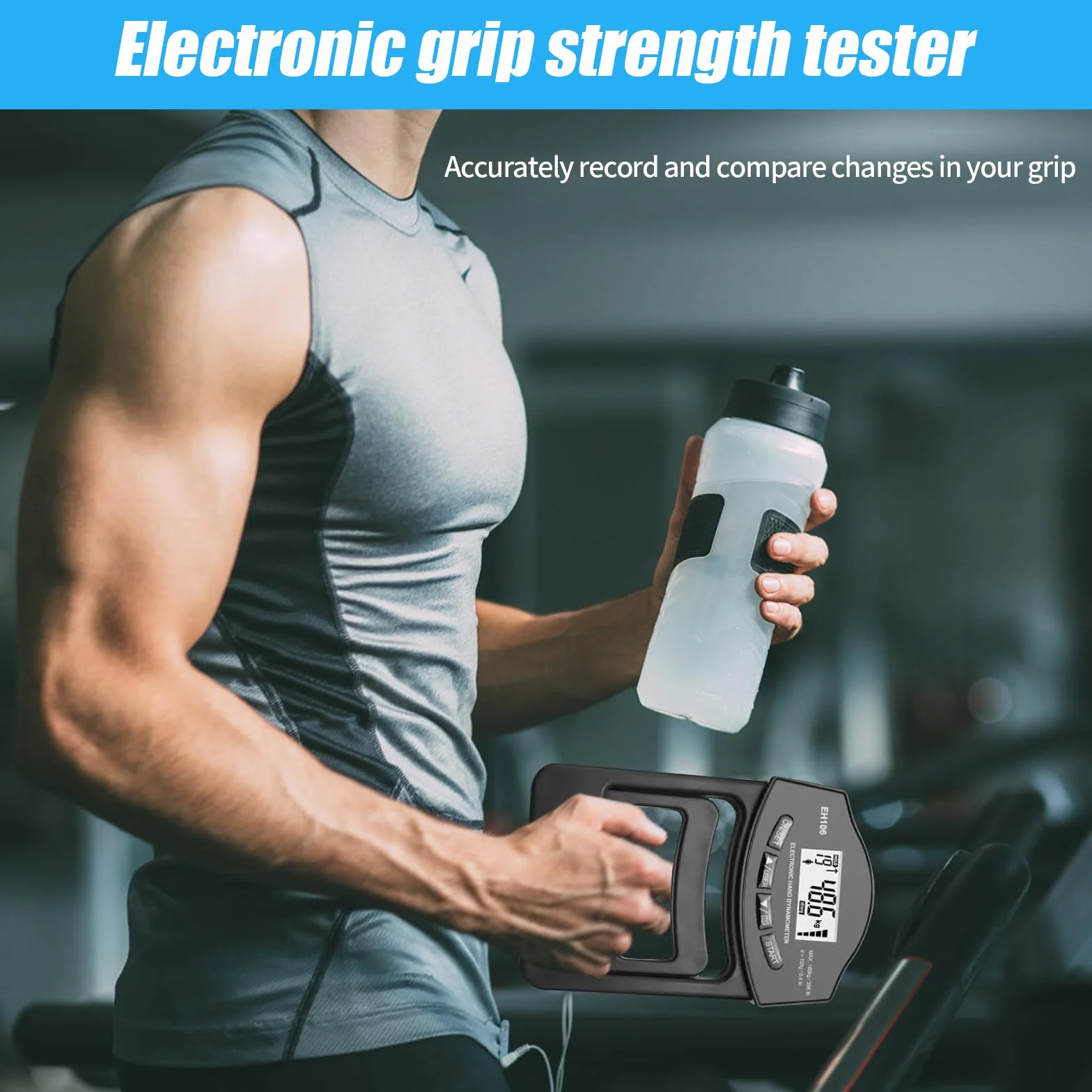 Cyfrowy miernik siły ręcznej 180 kg, ręczny dynamometr, miernik siły chwytu, elektroniczny miernik siły chwytu, ekran LED z kablem do ładowania USB, uchwyt elektroniczny (czarny)
