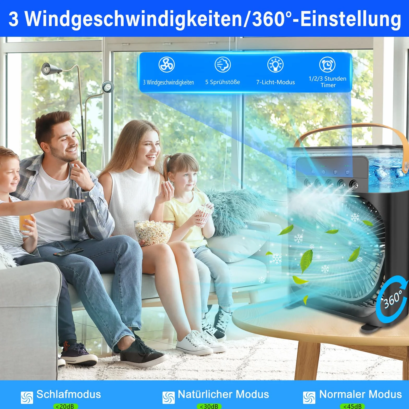 Przenośny klimatyzator 5 w 1, przenośny mini wentylator, osobisty wentylator i nawilżacz powietrza, czarny