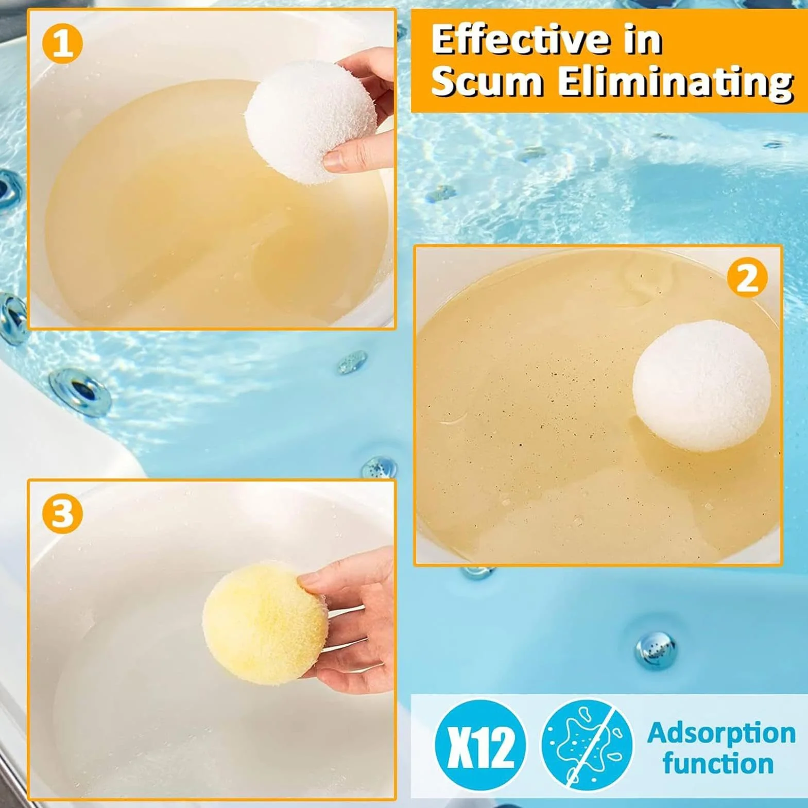 Hot Tub Sponge Scum Absorber - Cold Plunge Filter Balls - Wielokrotnego użytku do kąpieli do lodów Filter Oil Scum Balls, 2 x akcesoria do kąpieli lodowej i zimnych