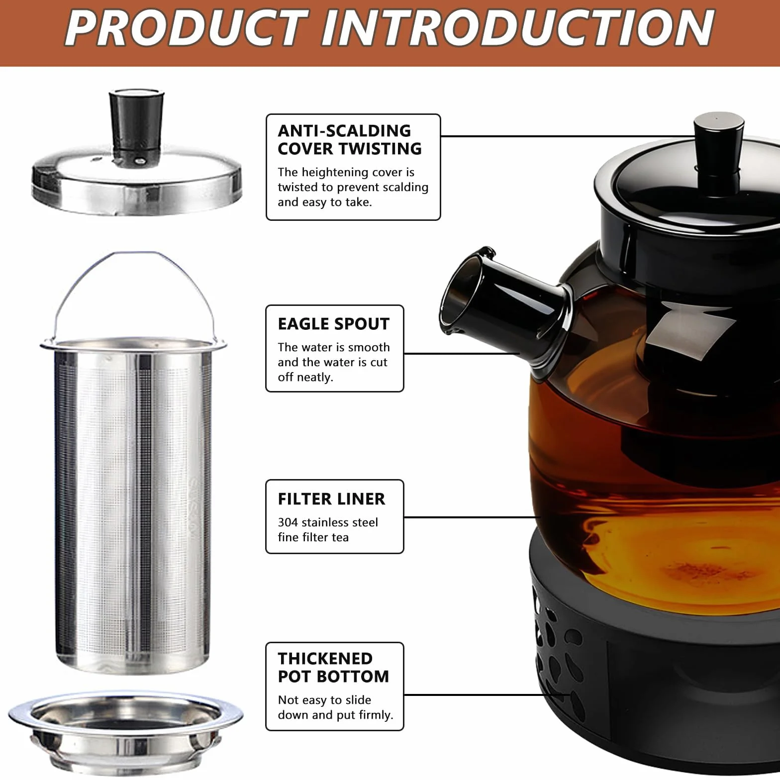 Dzbanek do Herbaty 1500 ml z Podgrzewaczem, Dzbanek do Herbaty z Zaparzaczem i Pokrywką, Szklany Zaparzacz do Herbaty z Wyjmowanym Zaparzaczem do Herbaty sypanej, Herbaty Owocowej, Herbaty Zapachowej