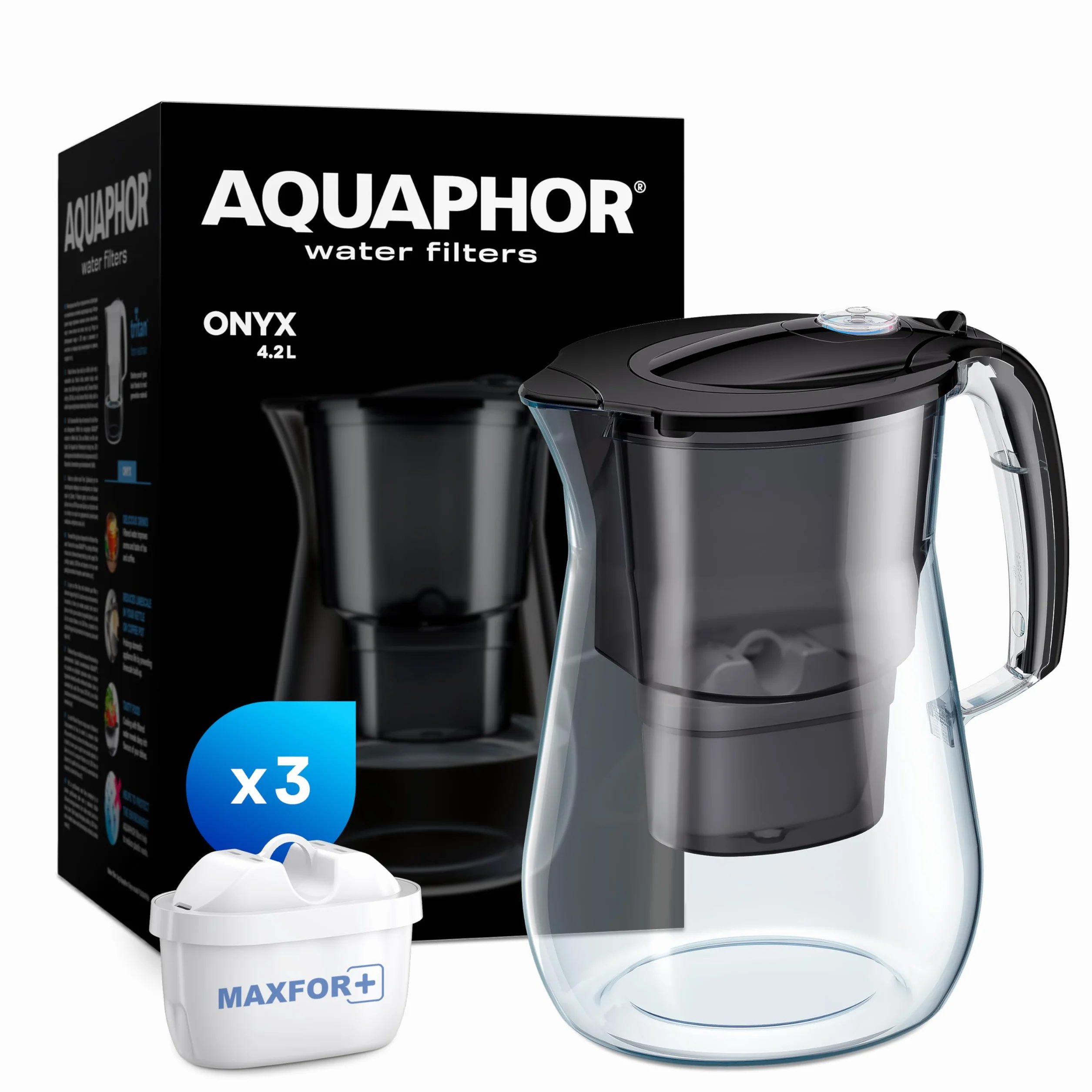 AQUAPHOR Onyx czarny dzbanek filtrujący do wody 4,2 l z 3 x filtry MAXFOR+