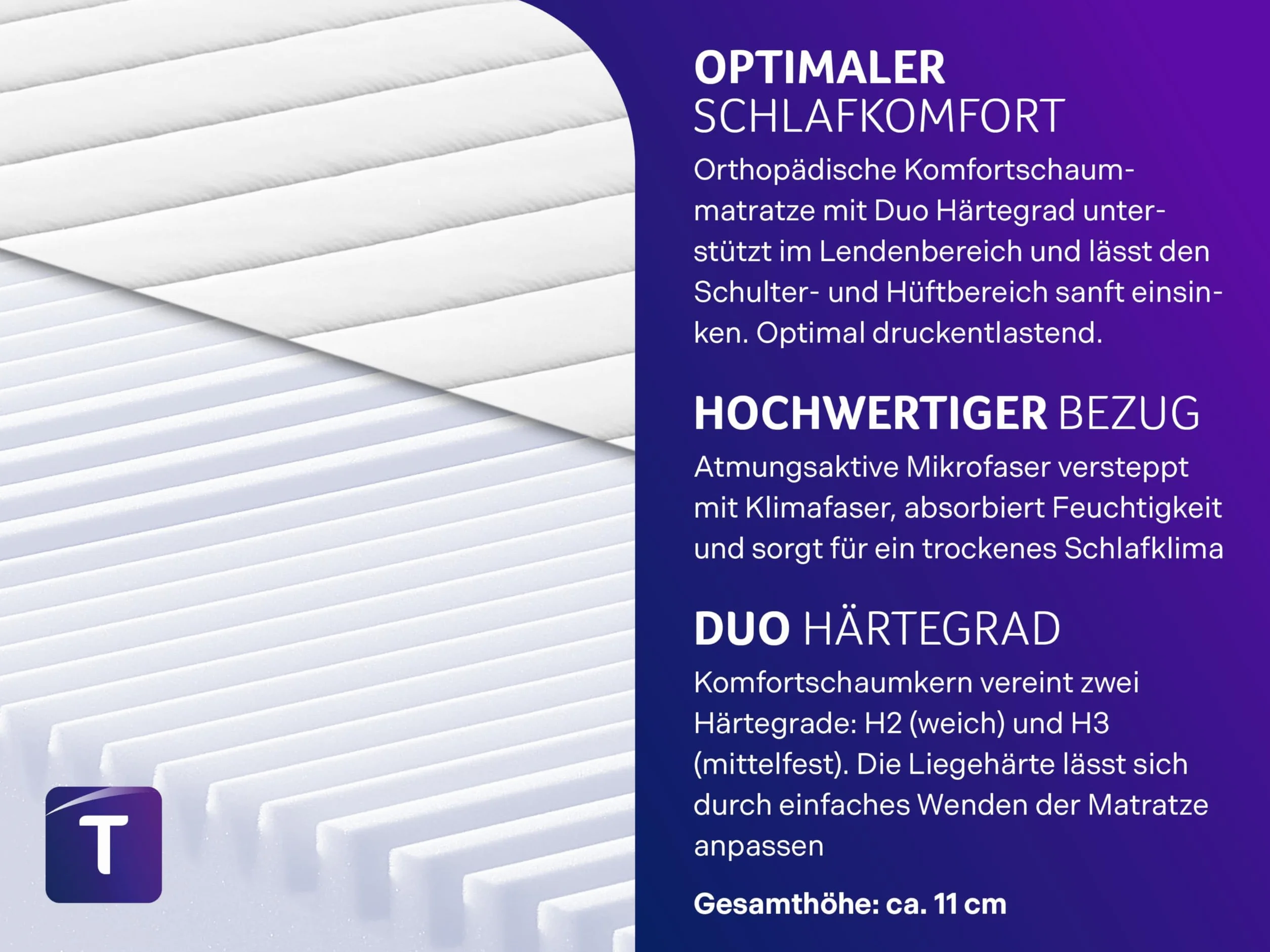 Traumnacht Easy Comfort 2 w 1 Duo – ortopedyczny 7-strefowy materac z pianki komfortowej, stopień twardości 2 i 3, certyfikat Öko-Tex 120 x 200 cm, wysokość 11 cm, wyprodukowany zgodnie z niemieckim