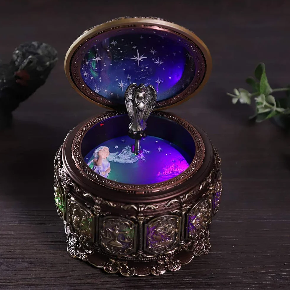 obrotowa pozytywka zodiakalna, 12 konstelacji, z migoczącym światłem LED, muzyczna pozytywka z rotującą boginią, prezent na urodziny, Boże Narodzenie, walentynki (rak)
