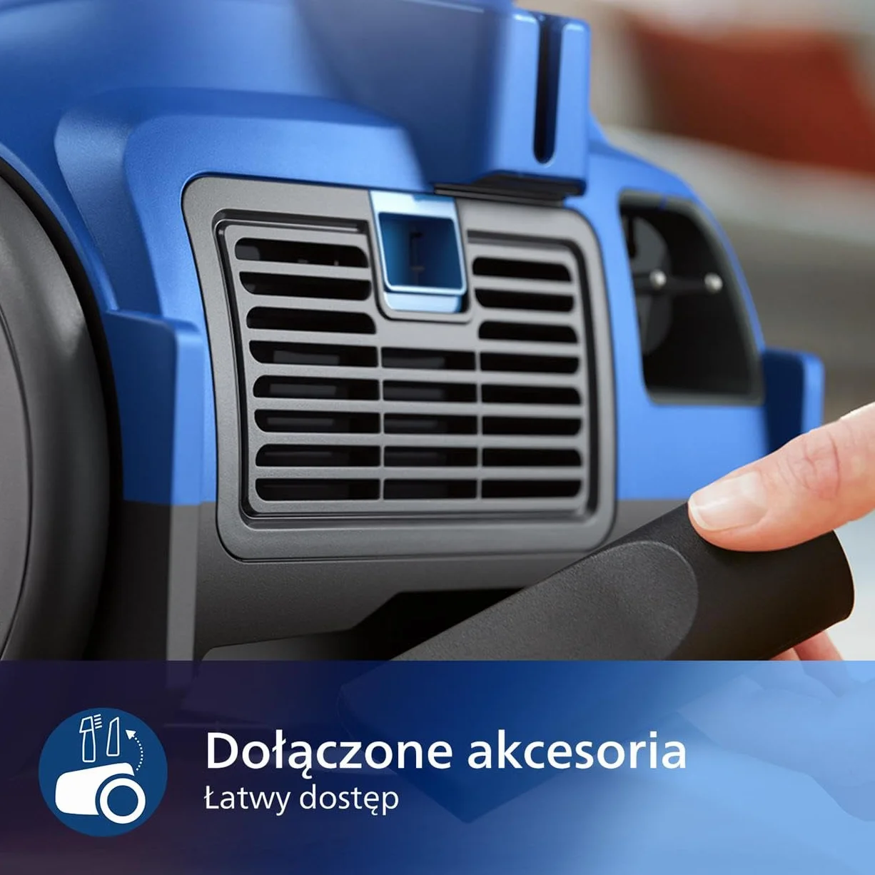 Philips Odkurzacz bezworkowy z Serii 2000, duża moc ssania - 850W, Filtr Super Clean Air, Technologia PowerCyclone 4, Uniwersalna Nasadka do każdego typu podłóg, mały i lekki, niebieski (XB2125/09)